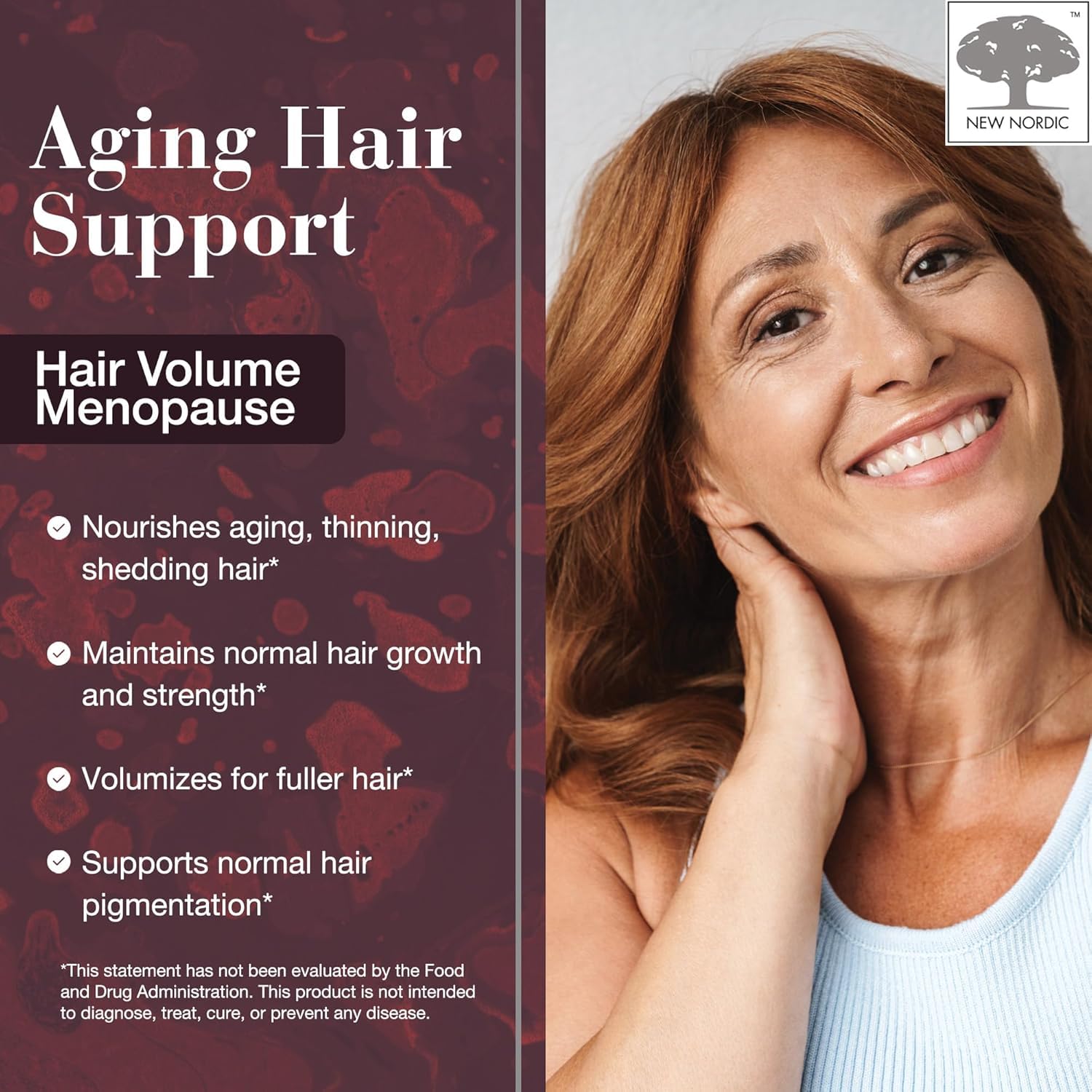 New Nordic Hair Volume Menopause, Supports Healthy Hair Growth During and After Menopause, Pine Bark and Annurca Apple Extract, 30 Tablets NEW NORDIC uk supplements