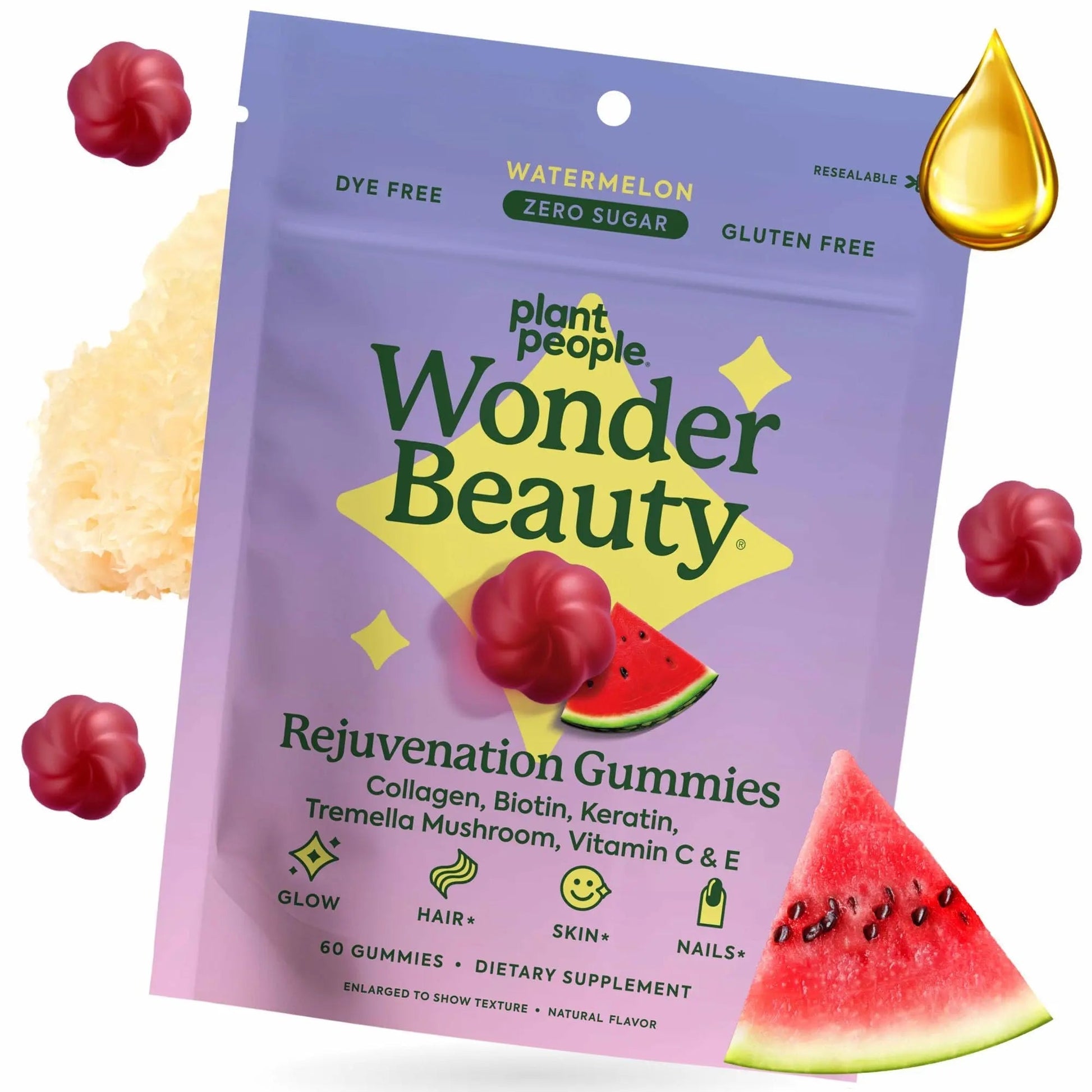Plant People WonderBeauty Hair, Skin & Nails Rejuvenation Gummies with Tremella Mushroom, Marine Collagen Peptides Plant People uk supplements