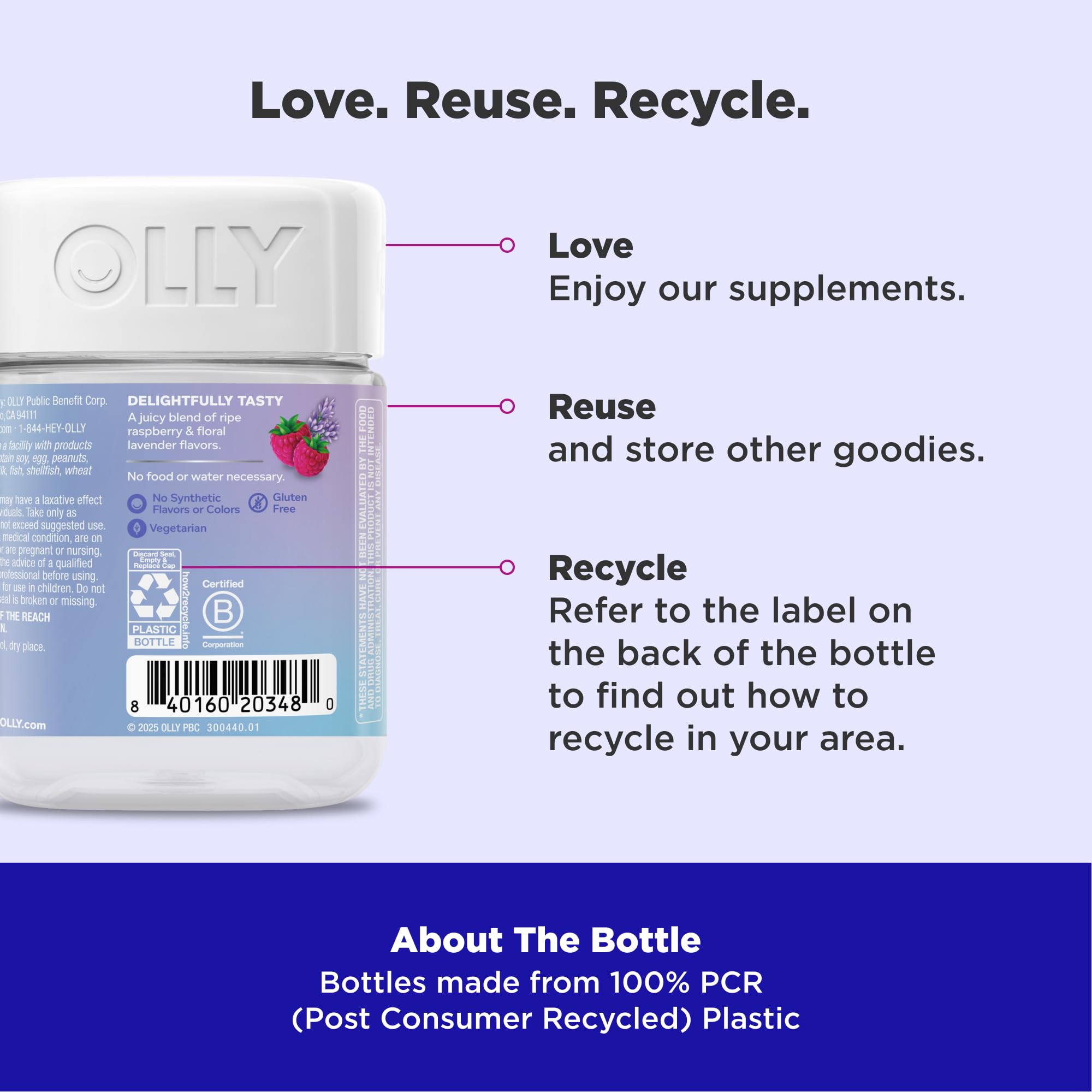 OLLY Relaxing Magnesium Gummies, Supports Muscle Relaxation*, Magnesium Citrate, Raspberry Lavender Flavor, 15 Day Supply - 60 Count OLLY uk supplements