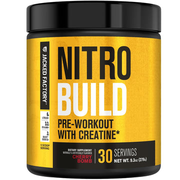 Jacked Factory Nitrosurge Build Pre Workout with Creatine for Muscle Building - Con Cret Creatine Powder & elevATP for Intense Energy, Powerful Pump Jacked Factory uk supplements