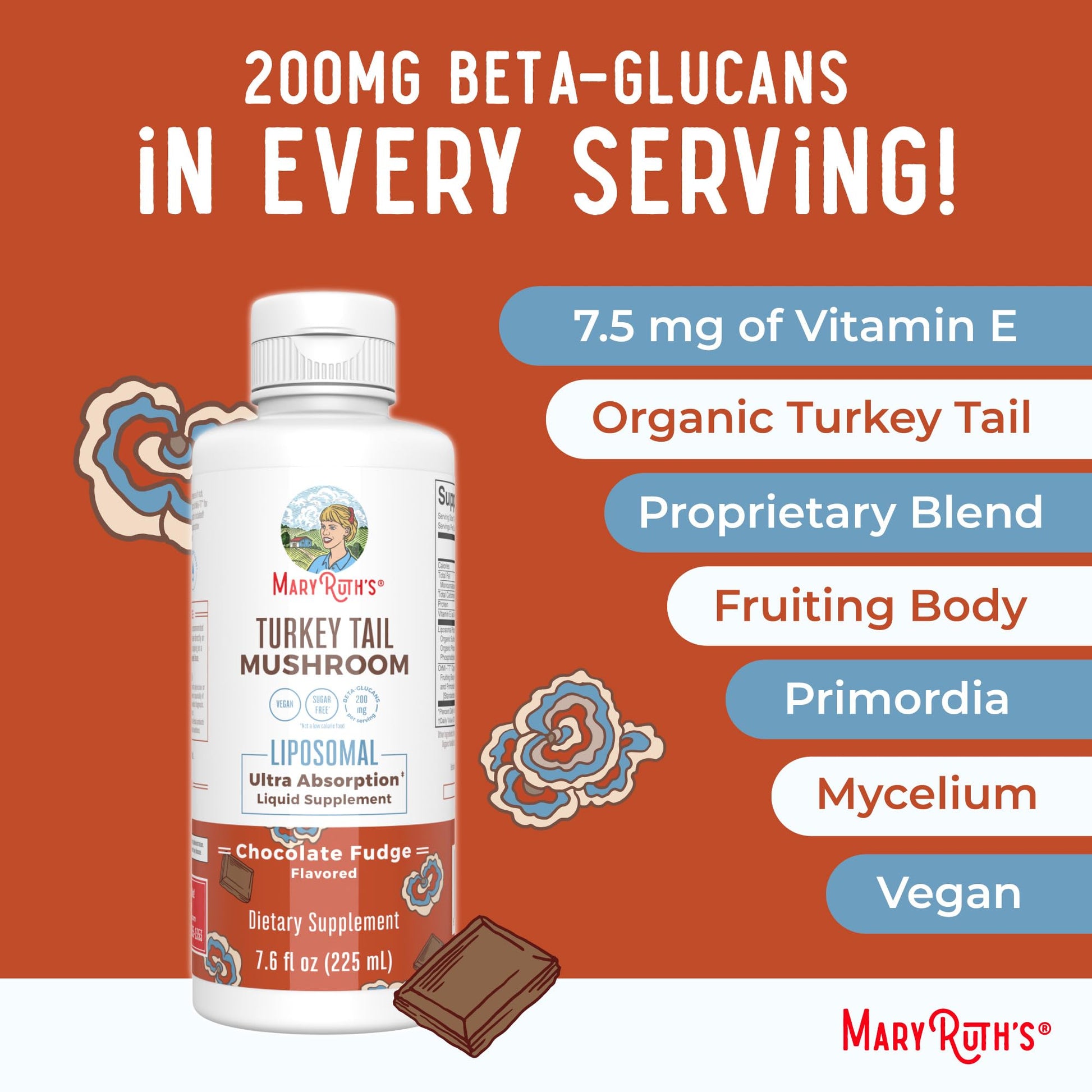 MaryRuth Organics Turkey Tail Mushroom Supplement | Ultra Absorption Liposomal | Full Spectrum | 200mg Beta-Glucans Per Serving | Vegan | 7.6 oz | 15 Servings MARYRUTH'S uk supplements