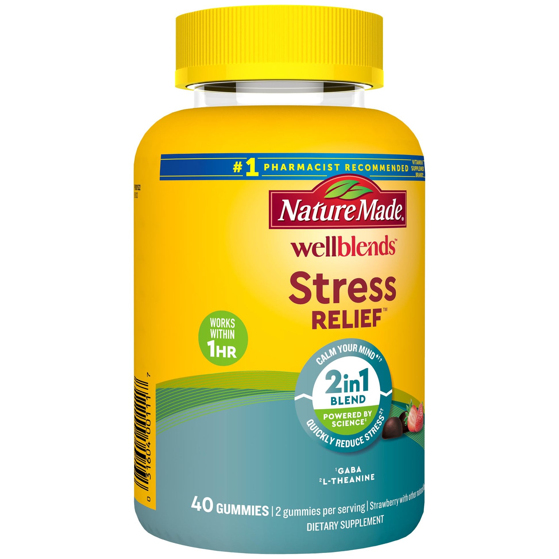 Nature Made Wellblends Stress Relief Gummies, L theanine 200mg to Help Reduce Stress, with GABA 100mg, Same Day Stress Support, 40 Strawberry Flavor Gummies Nature Made uk supplements