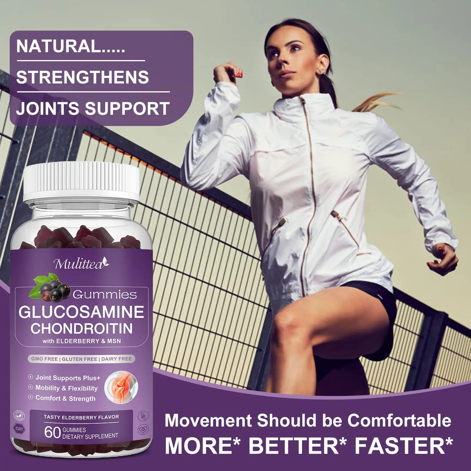 Mulittea Glucosamine Chondroitin Gummies - Extra Strength Joint Support Supplement with MSM & Elderberry for Natural Joint, Antioxidant Immune Support for Adults, Men & Women-(2 Pack) Mulittea uk supplements