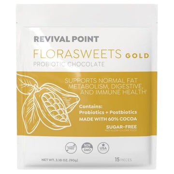 Revival Point Florasweets Gold Chocolate Bites with Probiotic + Postbiotic Stains DE111 & BPL1 - Indivally Wrapped - Supports Digestive & Gut Health Bacillus subtilis (1) Revival Point uk supplements