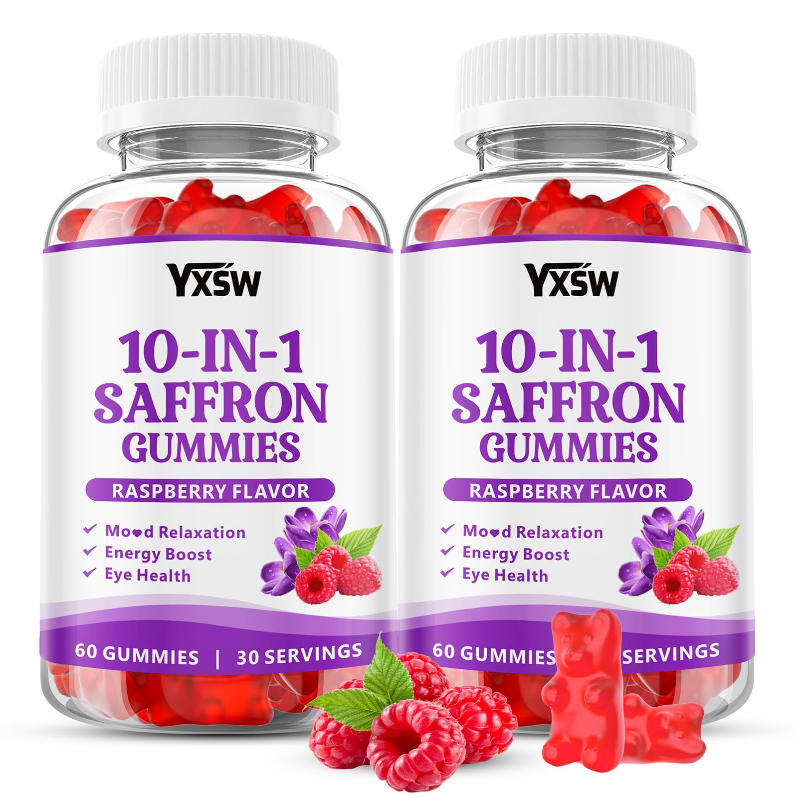 YXSW Saffron Gummies, Saffron Supplements for Kids & Adults with Ashwagandha, L-Theanine, Lemon Balm, Vitamin D3, B6, Magnesium & Zinc - Support Focus, Relaxation, Raspberry Flavor, 120 Count YXSW uk supplements