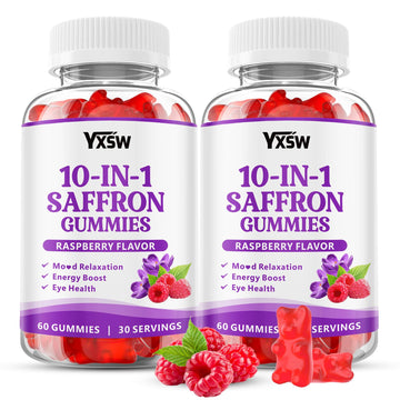 YXSW Saffron Gummies, Saffron Supplements for Kids & Adults with Ashwagandha, L-Theanine, Lemon Balm, Vitamin D3, B6, Magnesium & Zinc - Support Focus, Relaxation, Raspberry Flavor, 120 Count YXSW uk supplements