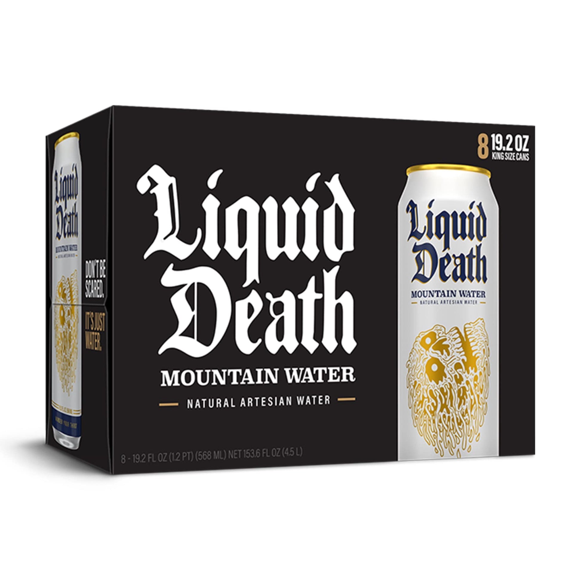 Liquid Death Still Mountain Water, 19.2 oz King Size Cans (8-Pack) Liquid Death uk supplements