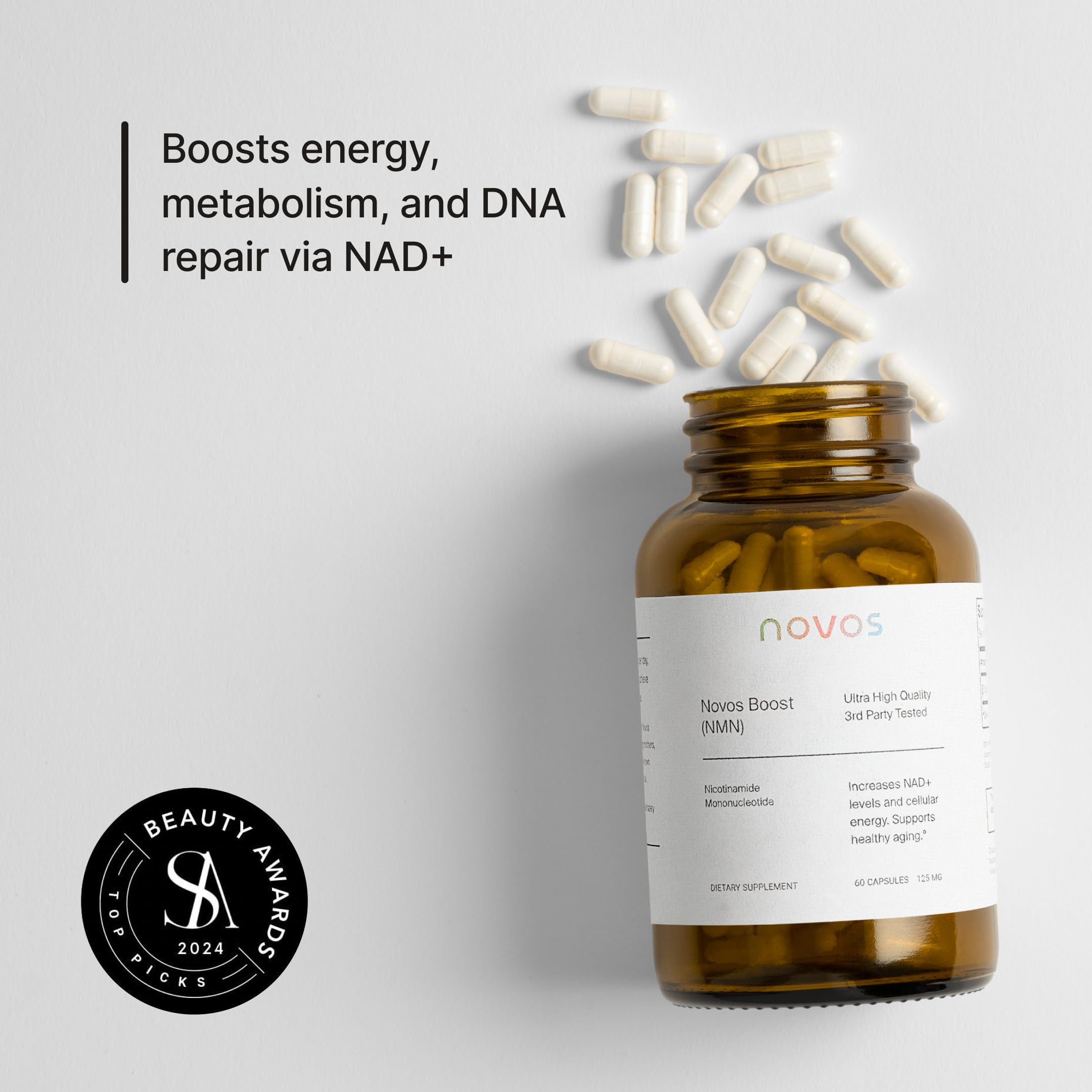 Novos Boost NMN - Contains 250 mg of High-Purity NMN, 60 Capsules, Supports Cellular Repair and DNA Protection, Boosts NAD+ Novos uk supplements