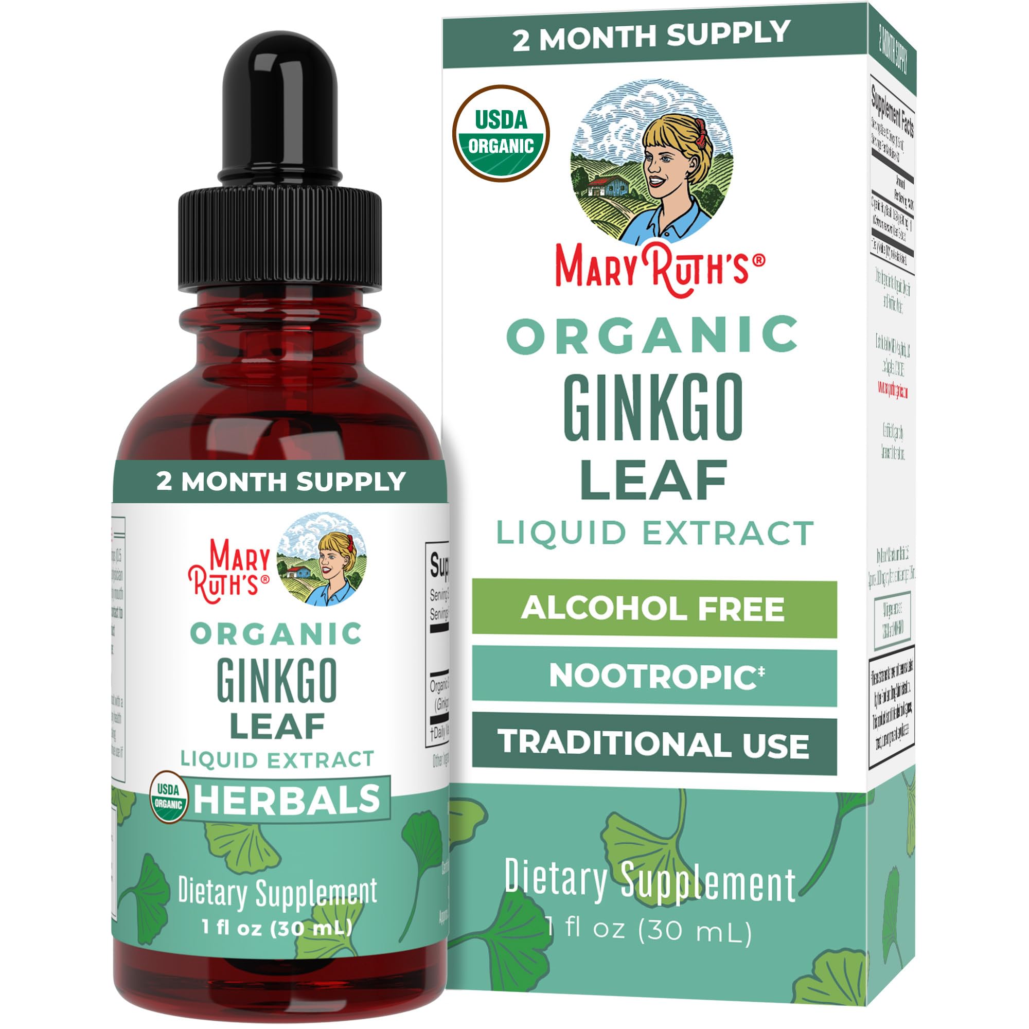 MaryRuth Organics Ginkgo Leaf Liquid Drops | Herbal Supplement | Nootropic | Circulatory System & Nervous System Health | USDA Organic | Non-GMO | Vegan | 60 Servings MARYRUTH'S uk supplements