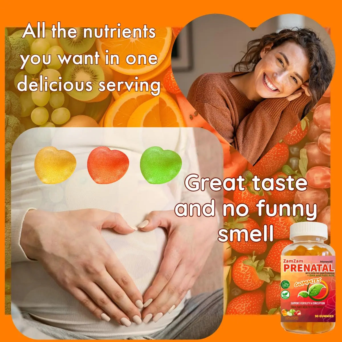 MonesAli Prenatal Gummies for Women Vitamins| & Postnatal | Vegan, Halal, Gelatin Free | with Folate, Iron & Biotin | MonesAli uk supplements