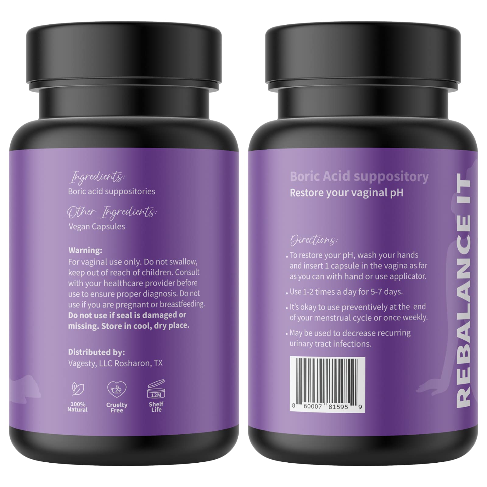 Vagesty Jewelz boric Acid Vaginal Suppositories, 100% Pure boric Acid, rebalance Vaginal pH Vagesty uk supplements