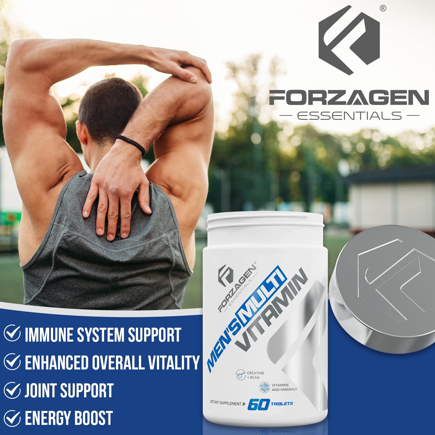 Forzagen Essentials Men's Multivitamin with Creatine and BCAA, Complete Vitamin and Mineral Complex, 60 Tablets Forzagen uk supplements