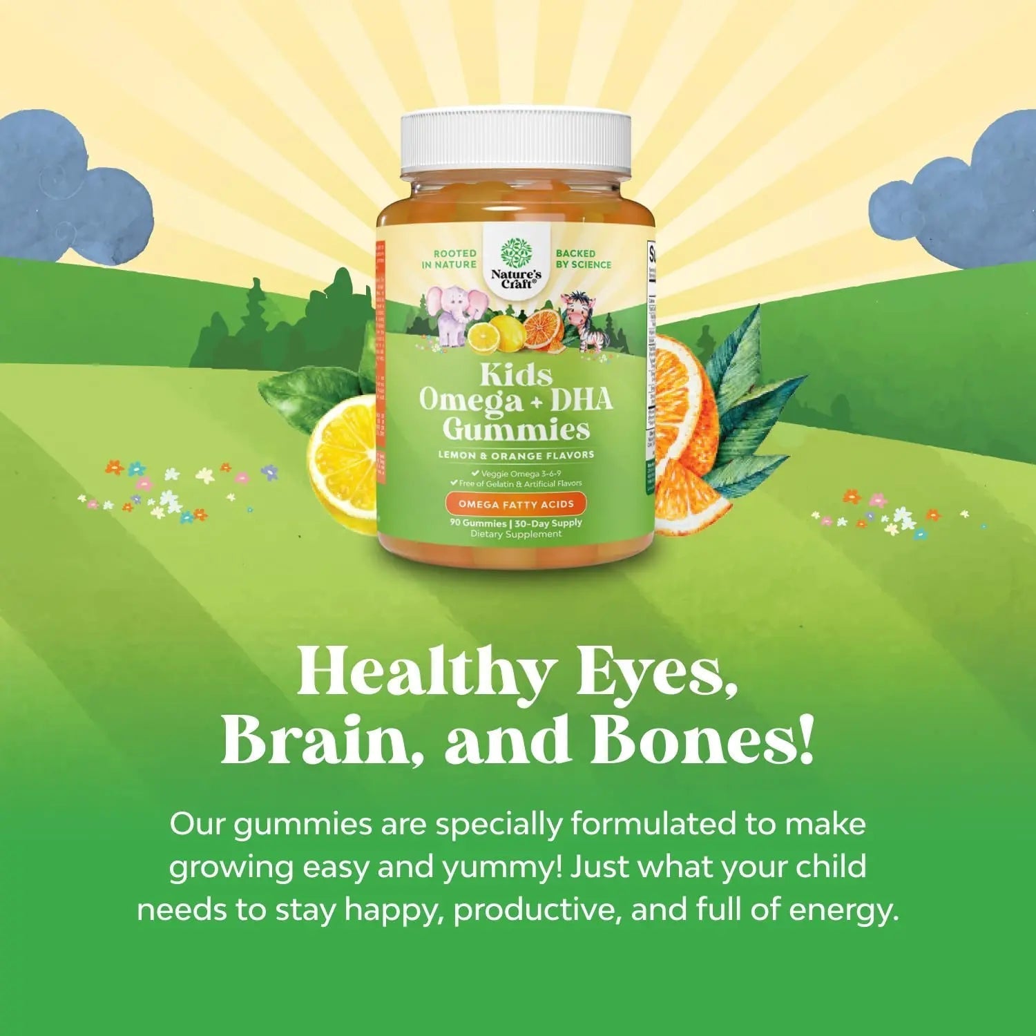 Bundle of Plant Based Kids Multivitamin Gummies with Vitamins A C D3 E B Zinc and DHA Omega 3 Gummies with Vegetarian 6 9 for Vision Brain Immunity Support Natures Craft uk supplements