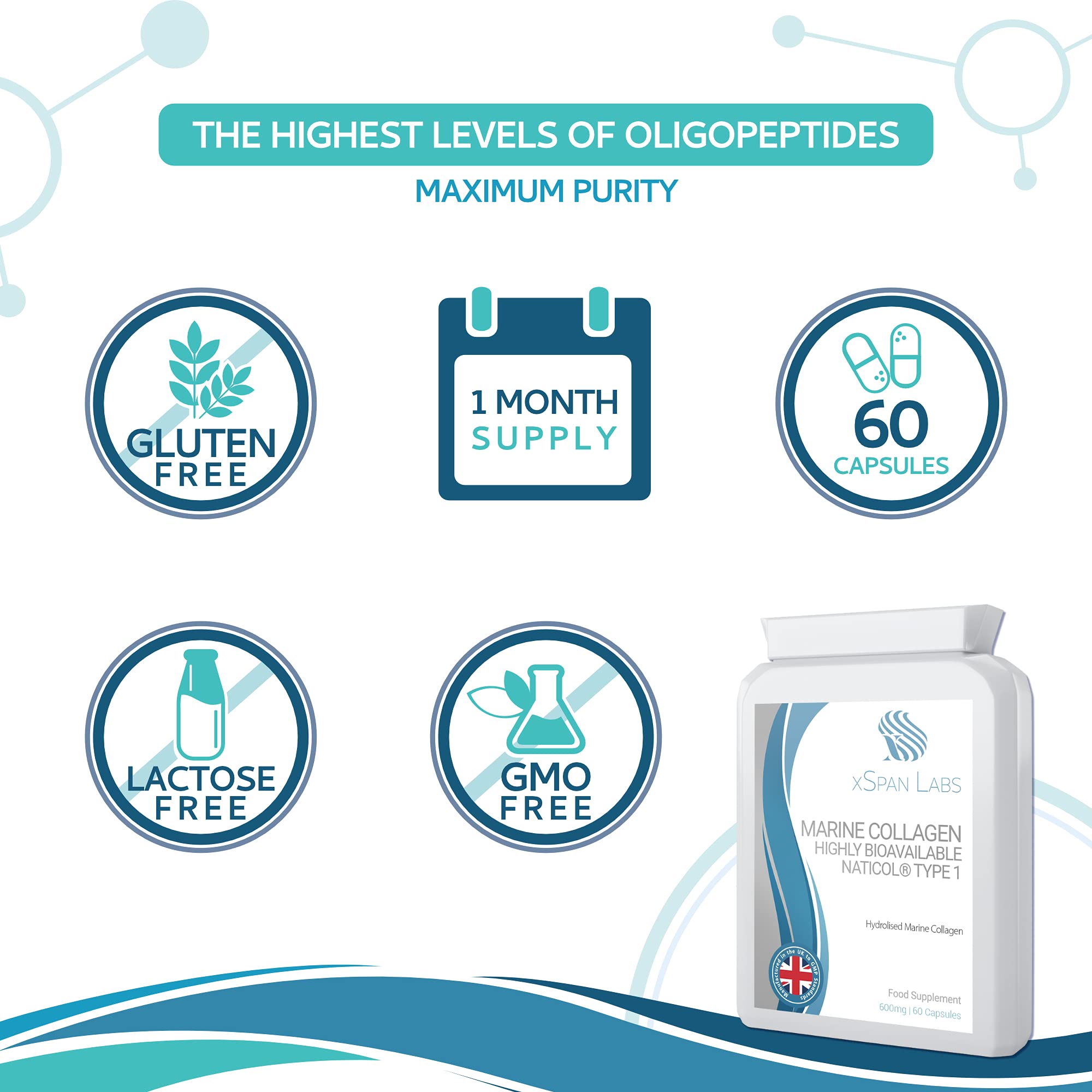 Marine Collagen 600mg 60 Capsules - Highly Bioavailable Naticol® Type 1 Xspan Labs uk supplements