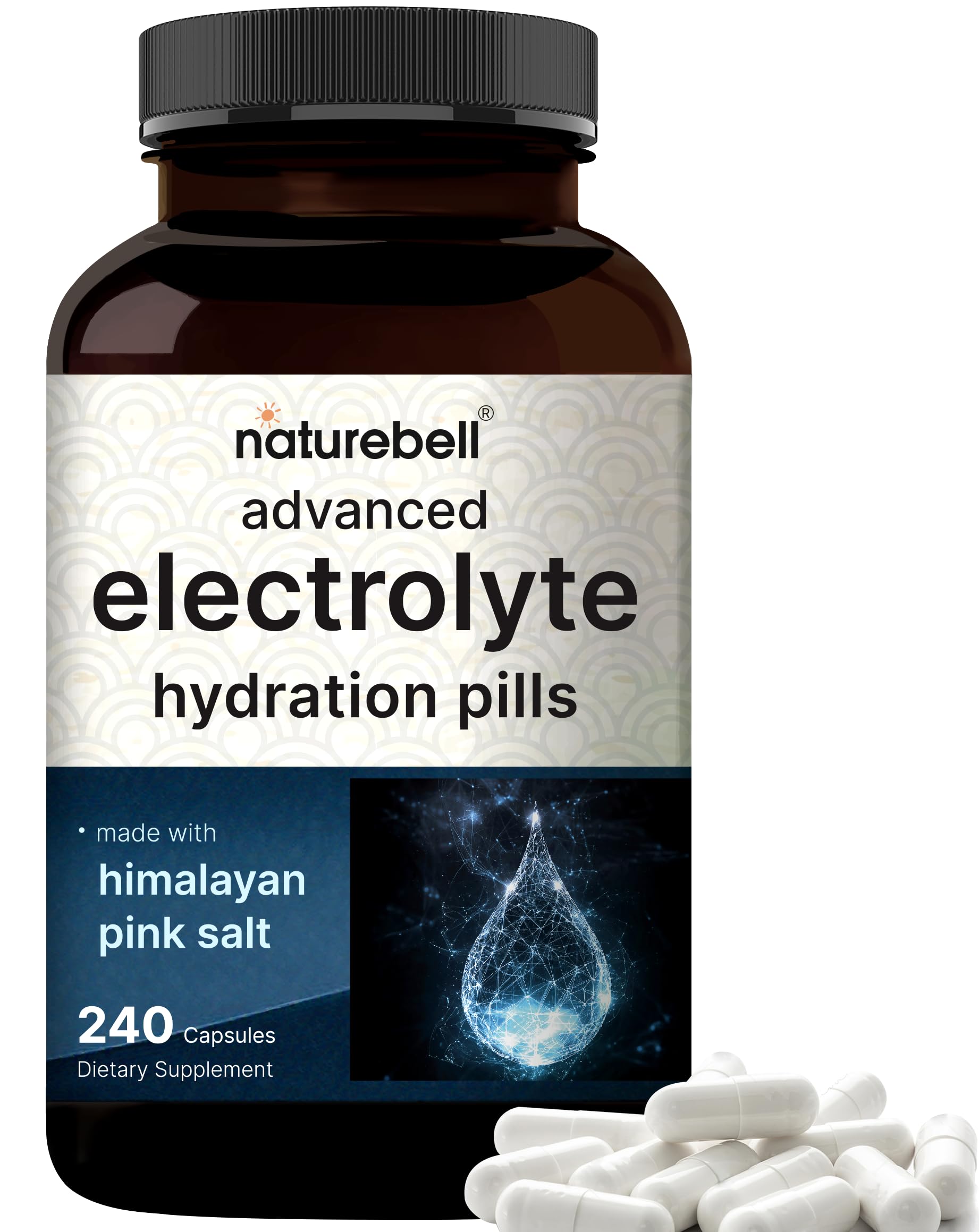 Advanced Electrolyte Pills, 240 Capsules | Salt Pills with Electrolytes for Fasting Hydrating | Made with Himalayan Pink Salt, Sodium, Potassium, Magnesium & More – Keto NatureBell uk supplements