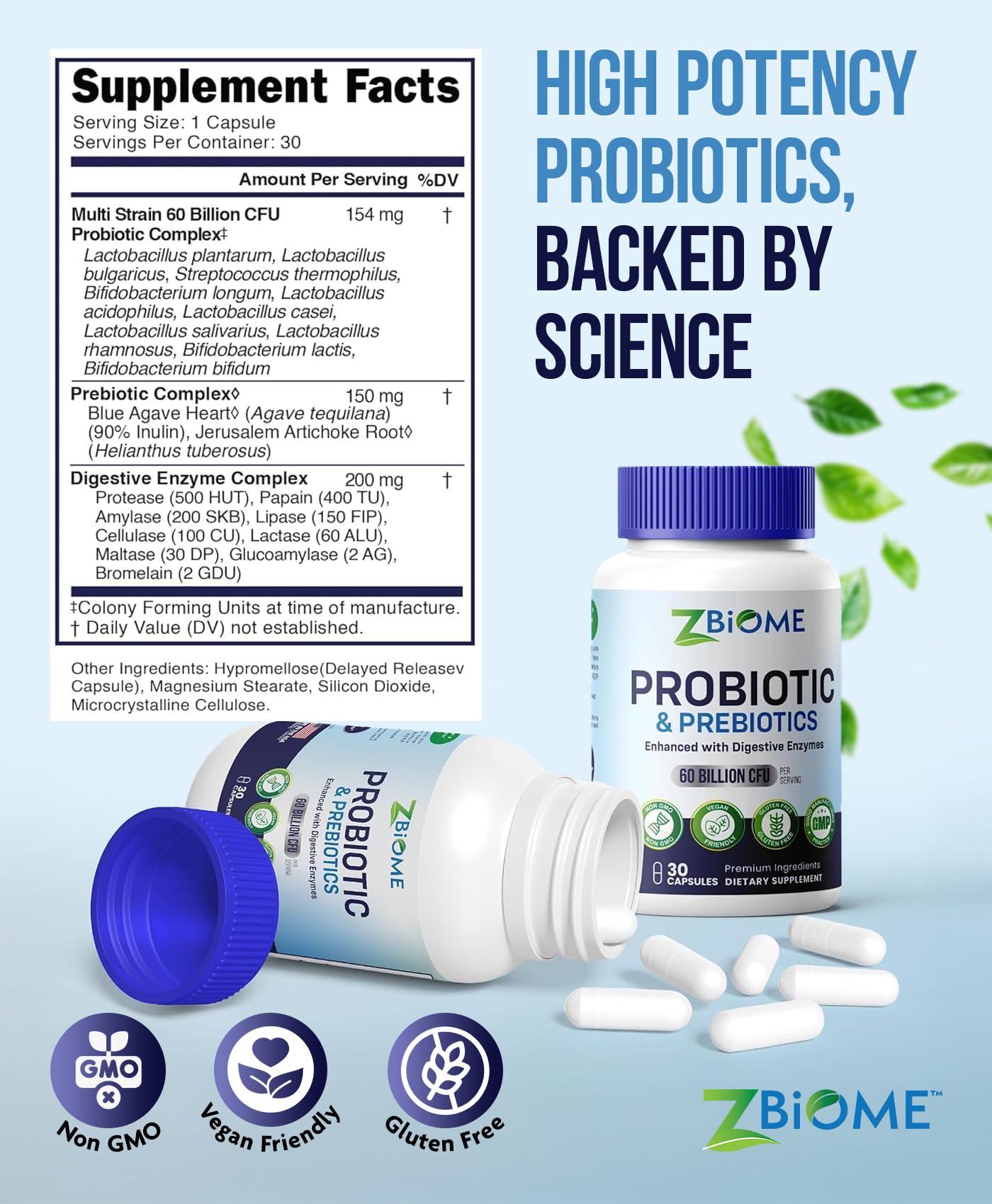 Prebiotics and Probiotics for Men & Women – 60 Billion CFU with 10 Strains – Pre and Probiotics with Acidophilus for Immune, Gut Health, Digestive Support, Constipation,Diarrhea, Gas & Bloating -30ct ZBIOME uk supplements