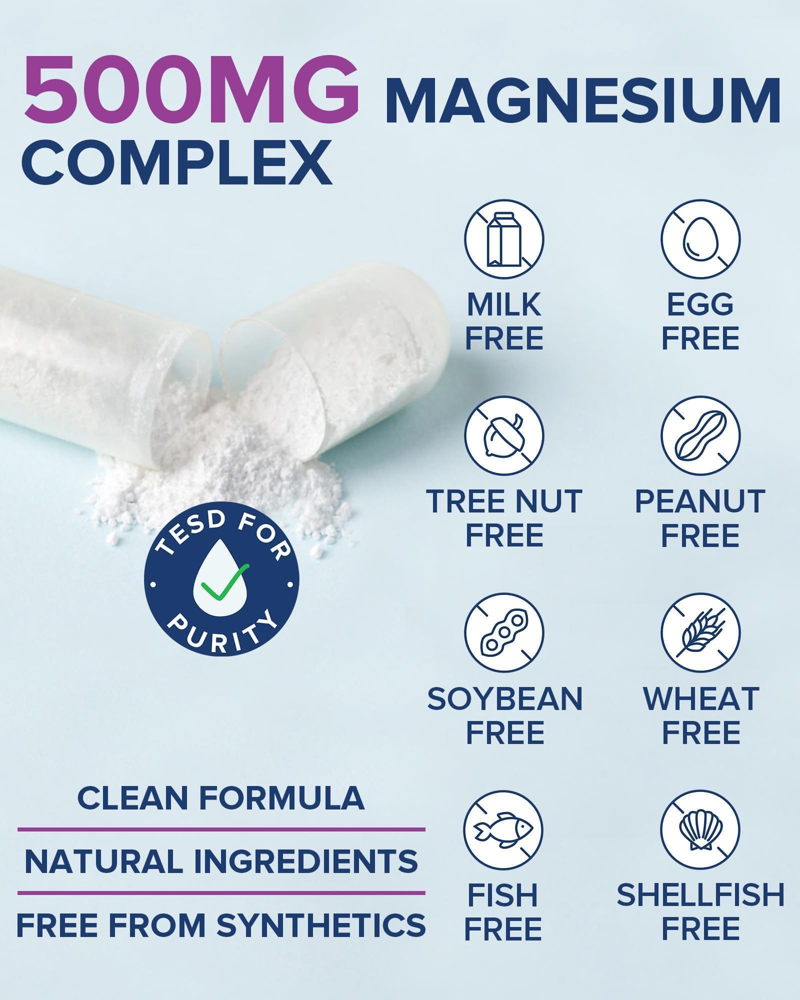 Terranics 5-in-1 Magnesium Complex Supplement 500mg - 5 Forms High Absorption Magnesium Glycinate Citrate Malate Aspartate Gluconate for Sleep Heart Health - Non-GMO 120 Vegan Capsules Terranics uk supplements