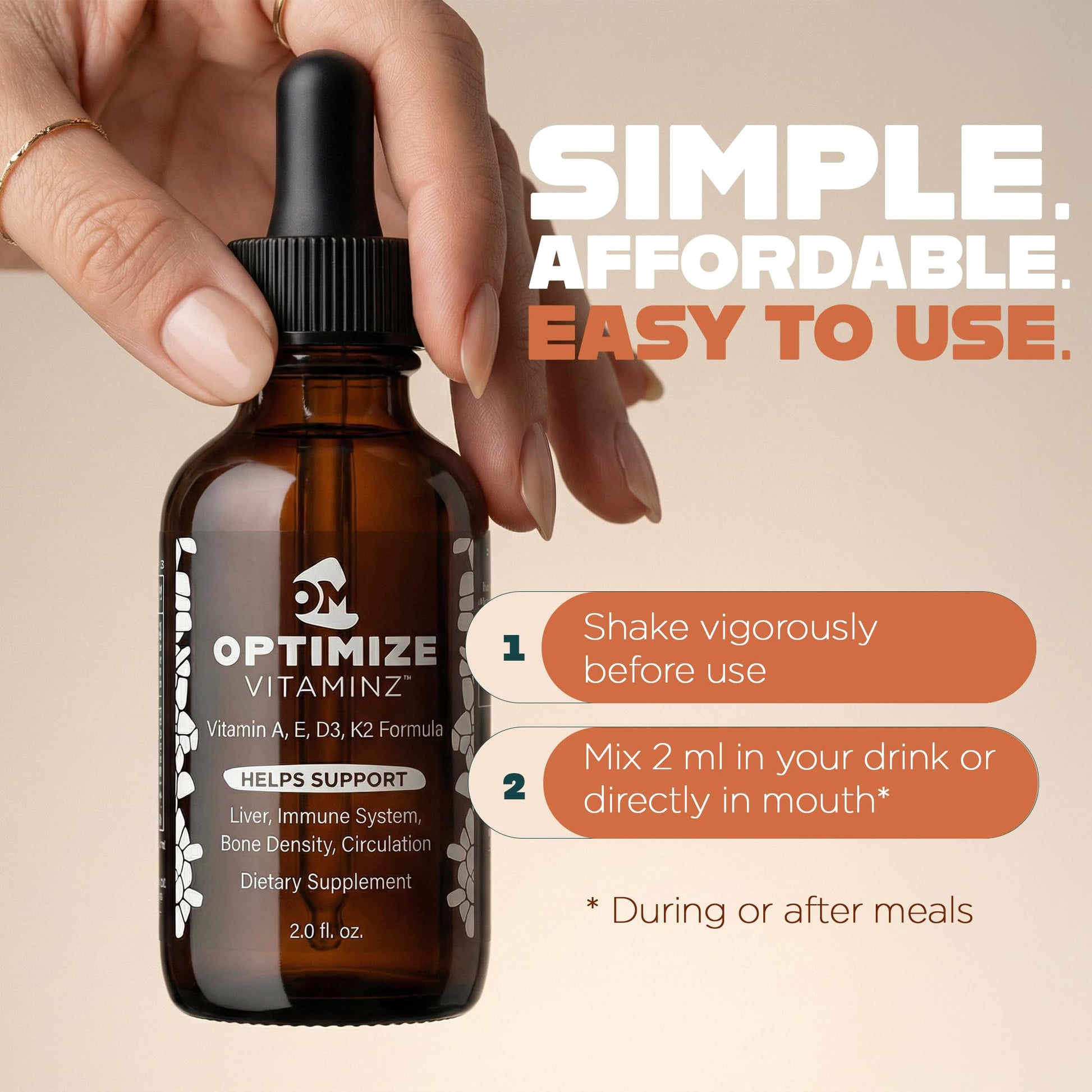 Optimize Vitaminz Liquid Vitamin D3 K2 Drops with Dandelion Root & Bilberry | Immune, Liver & Bone Support, MK-7 Formula, Fast Absorption Liquid Multivitamin, 30 Day Supply, 2 Fl Oz Optimize Minerals uk supplements
