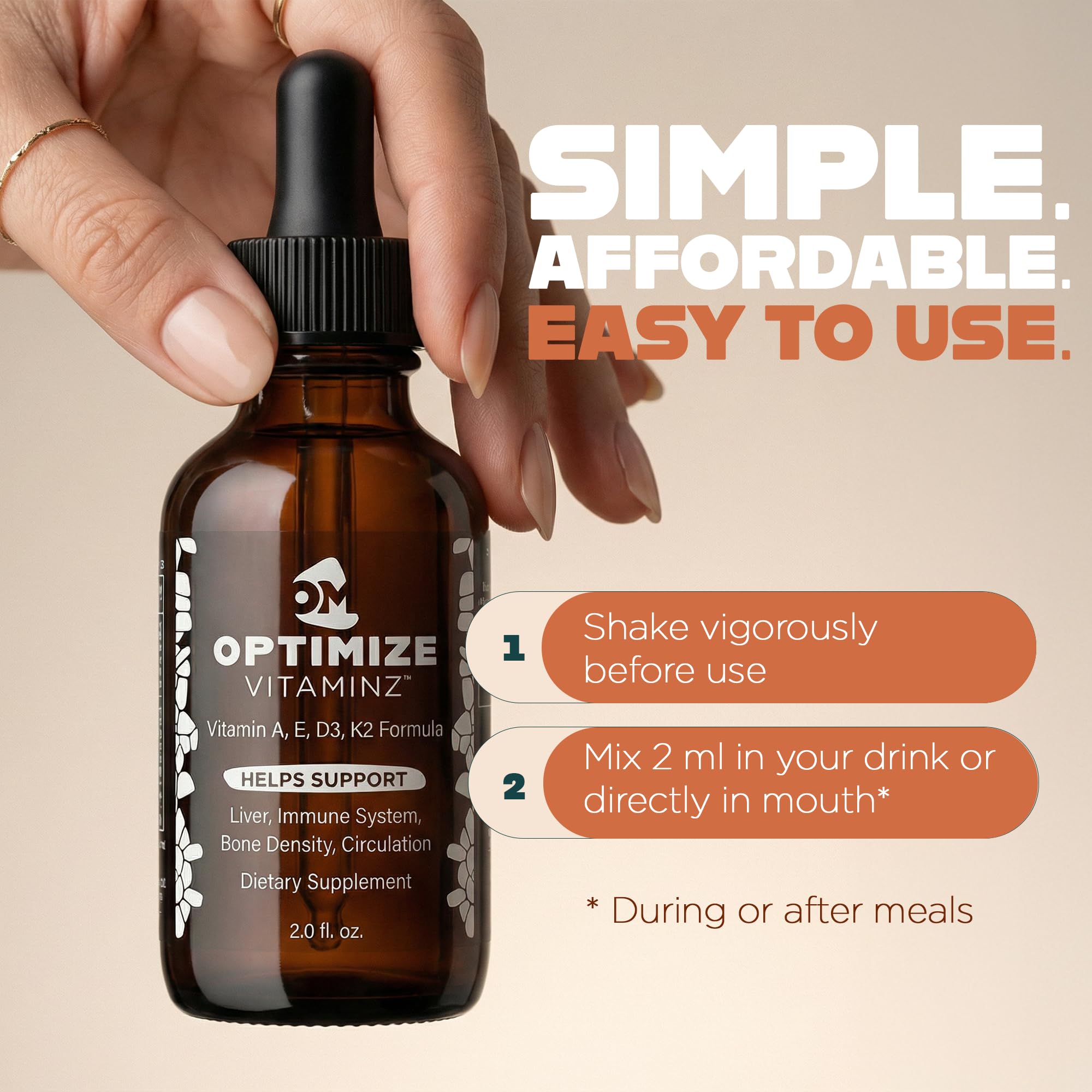 Optimize Vitaminz Liquid Vitamin D3 K2 Drops with Dandelion Root & Bilberry | Immune, Liver & Bone Support, MK-7 Formula, Fast Absorption Liquid Multivitamin, 30 Day Supply, 2 Fl Oz Optimize Minerals uk supplements