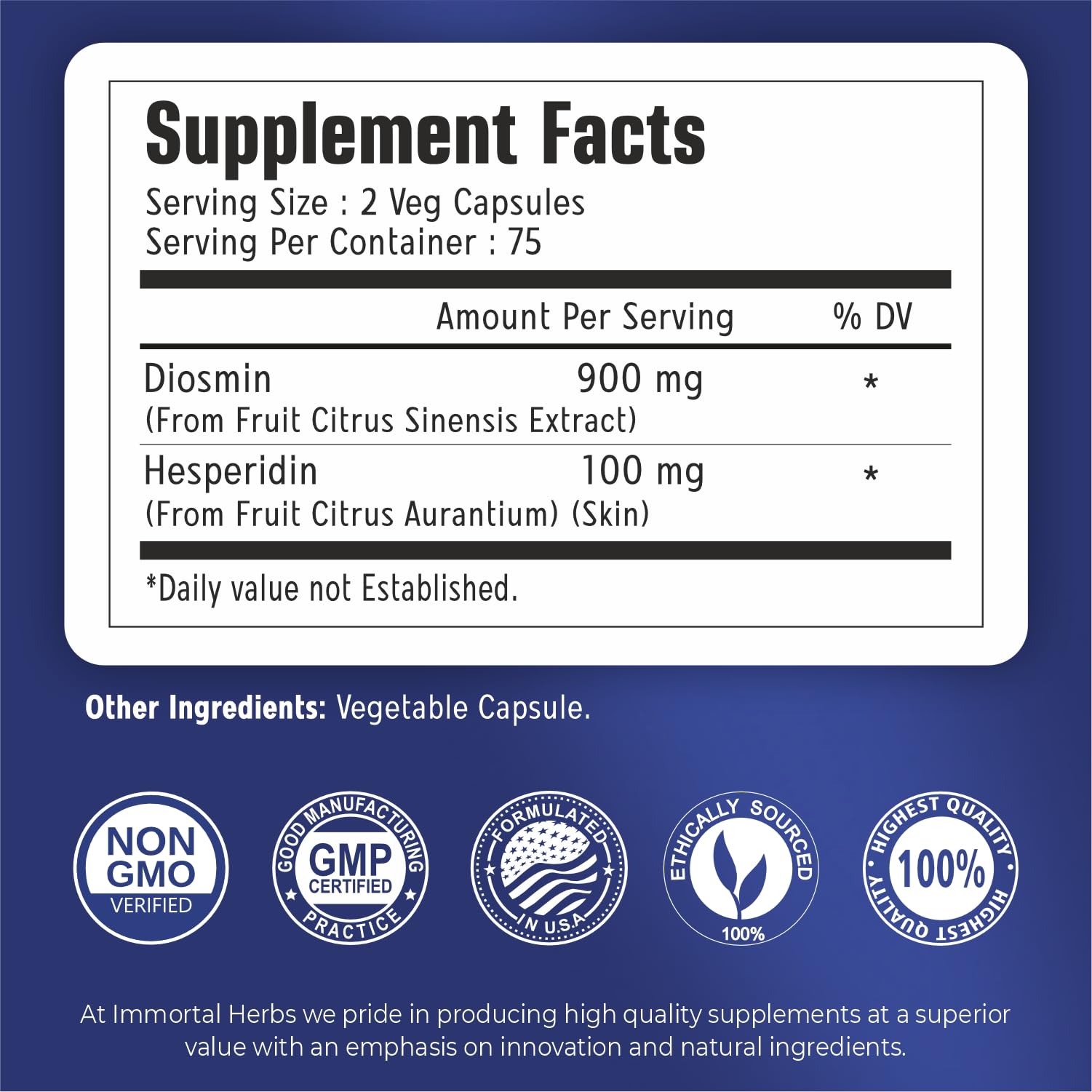 Immortal Herbs Diosmin Hesperidin 1000mg Complex, 150 Capsules, Citrus Bioflavonoids Rich Fruit Extract, 100% Vegetarian, Non-GMO & Gluten Free Diosmin Supplement with Max Strength Immortal Herbs uk supplements