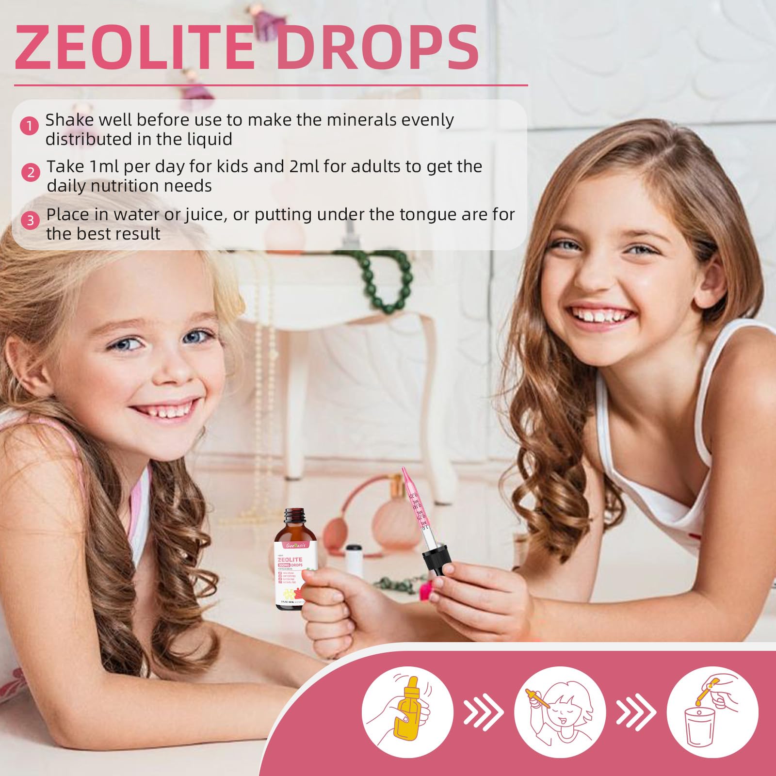 Geeoasis Zeolite Detox for Kids & Adults, 300 mg Zeolite Clinoptilolite Liquid with Vitamin B12 & D3, Vitamin C & Zinc Gluconate, Immune Support & Gut Health, Natural Strawberry Flavor, 2 Fl Oz Geeoasis uk supplements