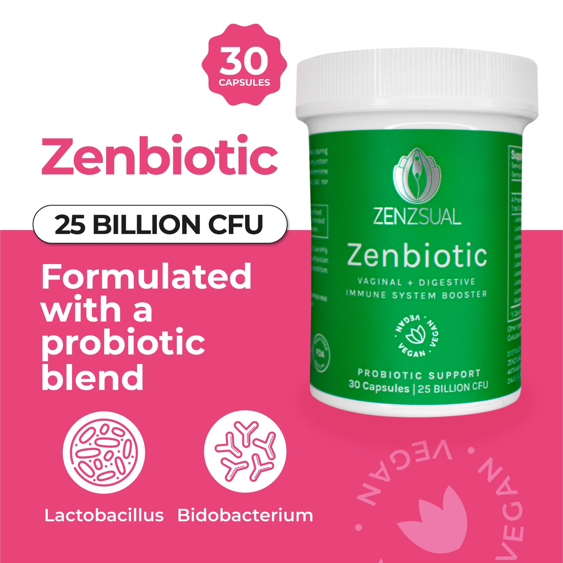 ZENZSUAL Zenbiotic Probiotics Support for Women – 25 Billion CFU, Vaginal Health & pH Balance Support, Odor & Yeast Control, Gut & Digestive Health, Urinary Comfort, Hormone Balance, 30 Vegan Capsules ZENZSUAL uk supplements