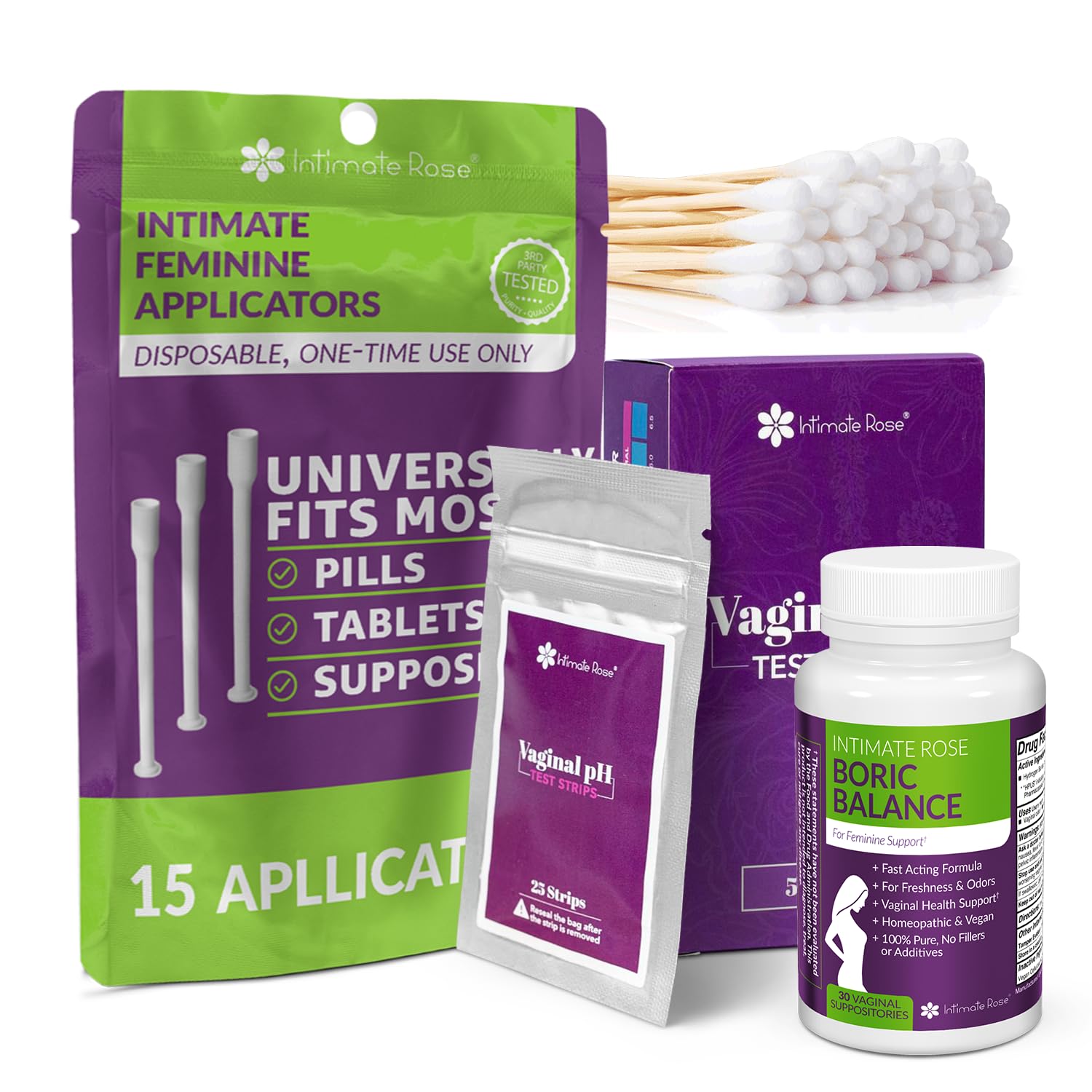 Intimate Rose Boric Acid Suppositories + 15 Count Vaginal Suppository Applicator + pH Test Strips Intimate Rose uk supplements