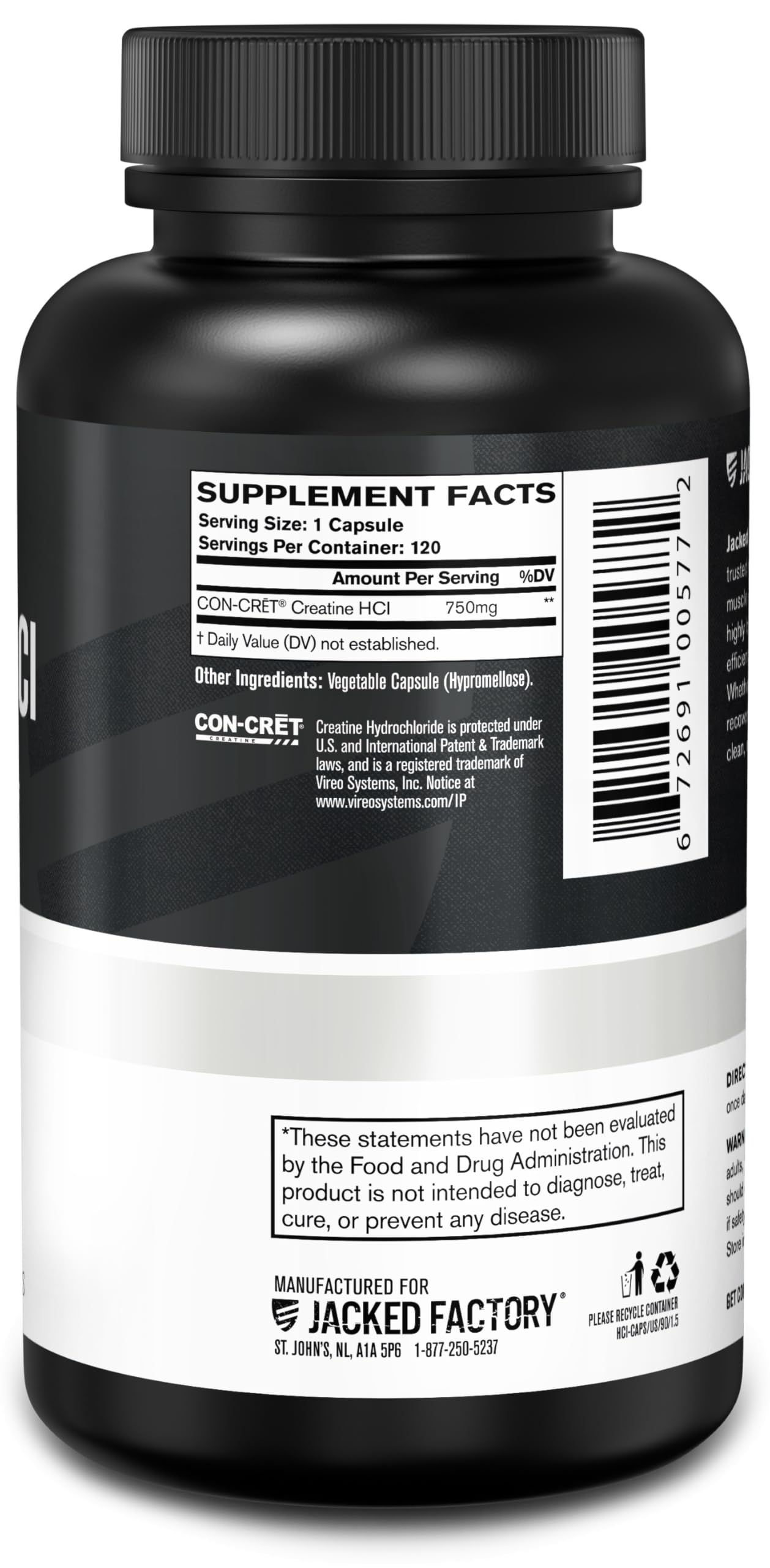 Jacked Factory Creatine HCl Capsules - CON CRET Creatine Pills 750mg - Lean Muscle Growth & Recovery, Boost Strength & Endurance, No Bloating or Cramps - 120 Capsules Jacked Factory uk supplements