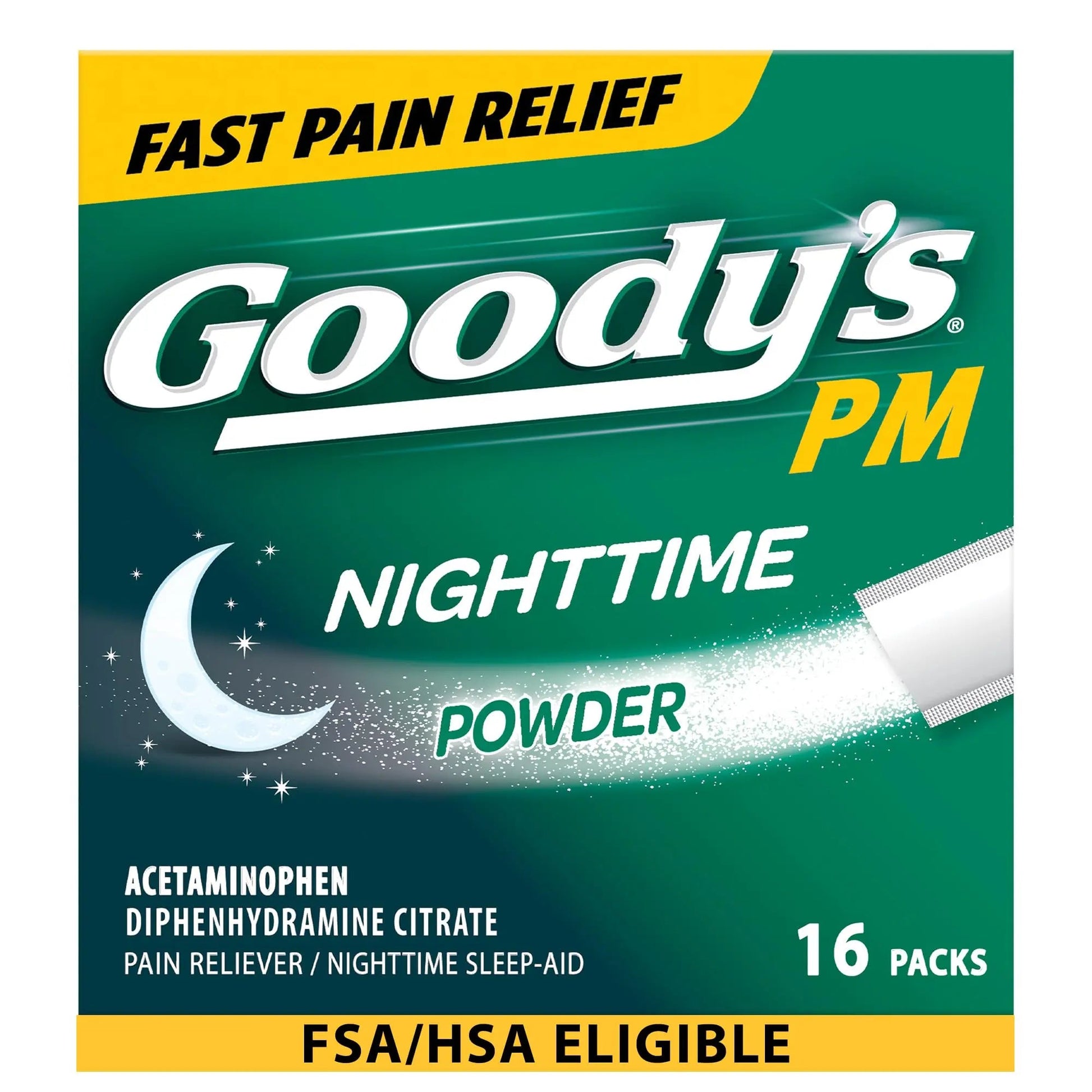 Goody's Nighttime Powder, Pain Reliever & Sleep Aid with Acetaminophen & Diphenhydramine Citrate, Caffeine Free, 16 Count Goody's uk supplements