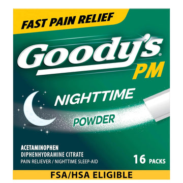 Goody's Nighttime Powder, Pain Reliever & Sleep Aid with Acetaminophen & Diphenhydramine Citrate, Caffeine Free, 16 Count Goody's uk supplements