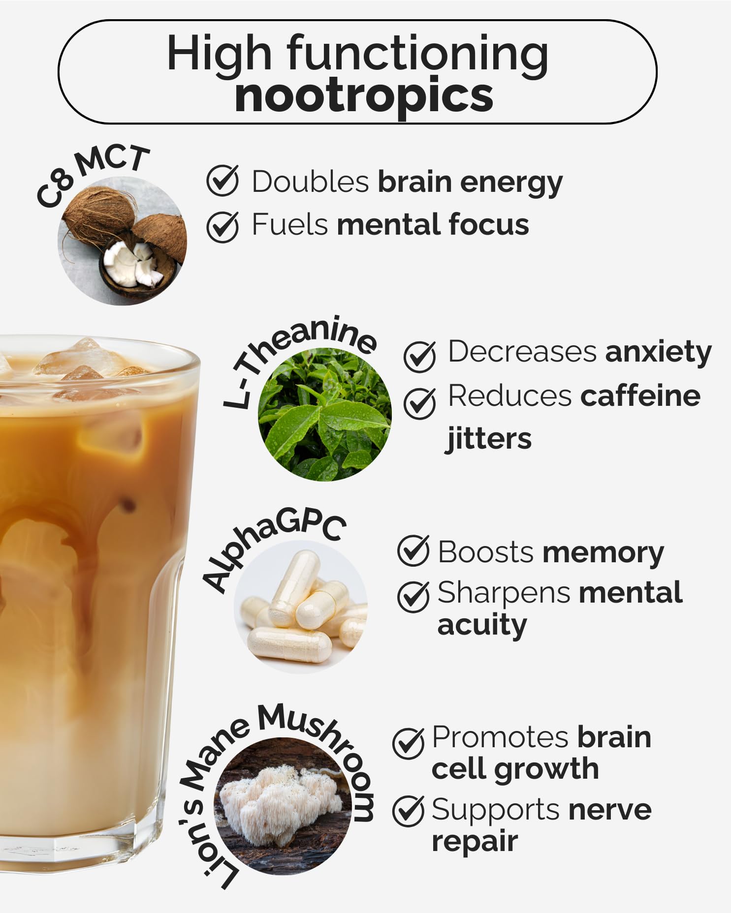 Keto Brainz C8MCT Based Nootropic - with 500mg Lion's Mane Mushroom, AlphaGPC & L-Theanine This is The Ultimate Easy to use nootropic Stack & Makes Delicious Mushroom Coffee! 16oz. 30 Servings Keto Brainz uk supplements