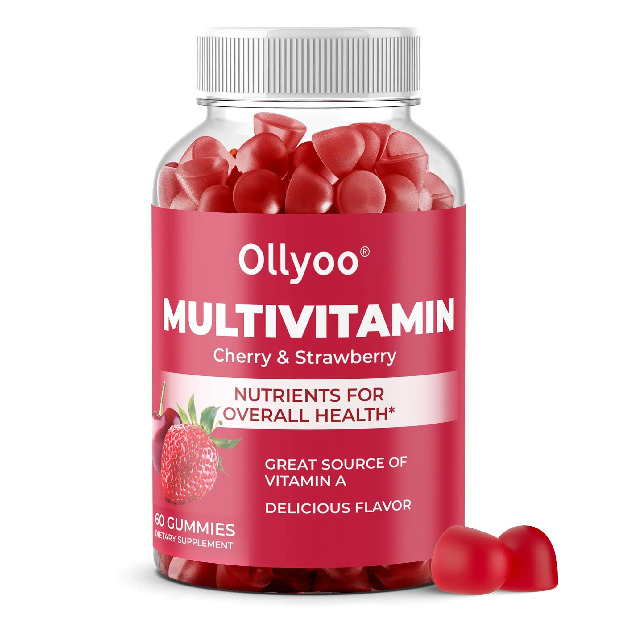Ollyoo Multivitamin Gummies for Adults | Cherry & Strawberry Flavor | Great Source of Vitamin A & Essential Nutrients | Ollyoo uk supplements