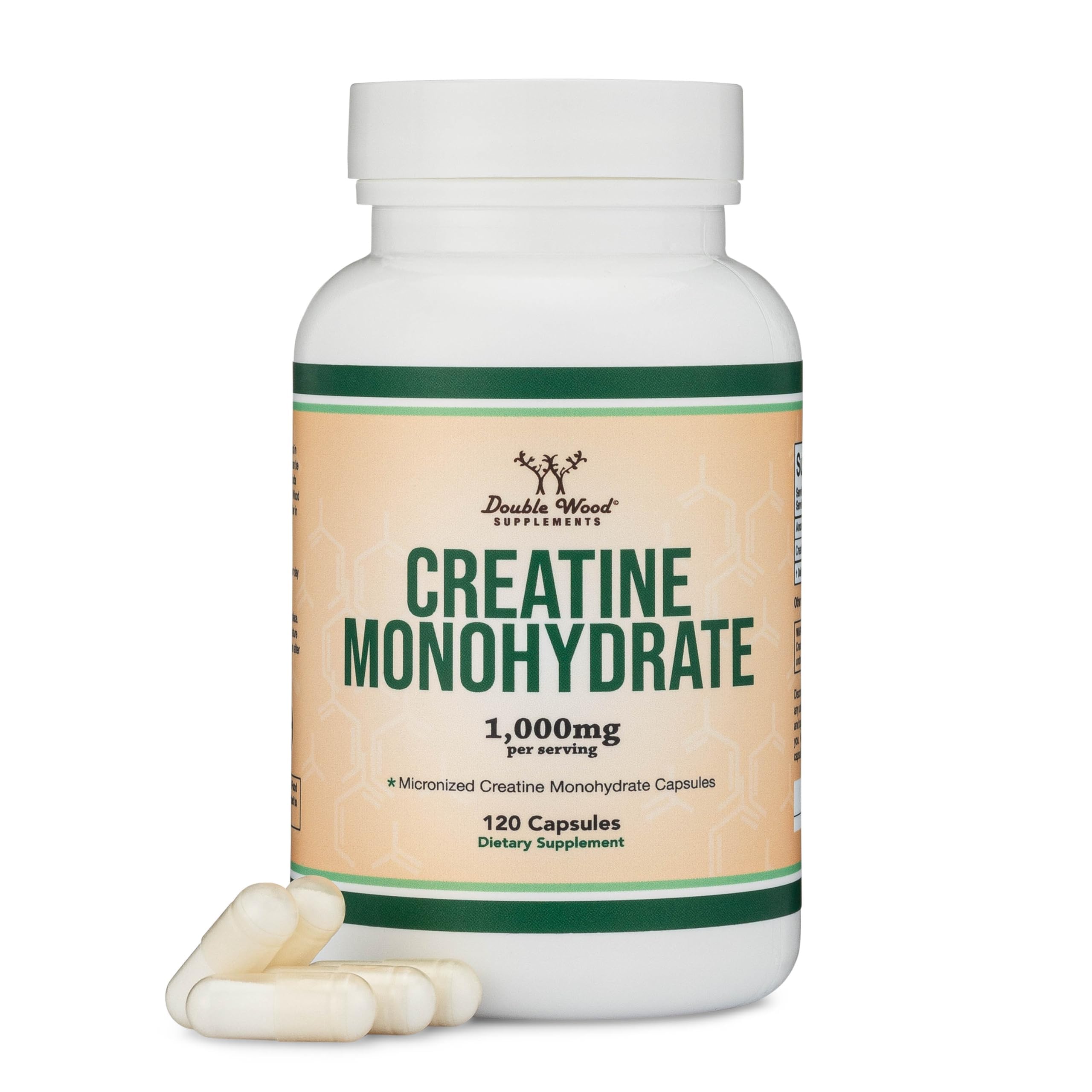 Creatine Monohydrate Capsules - 1g per Serving, 120 Count - No Fillers, Vegan Safe, Non-GMO, Gluten Free by Double Wood Double Wood Supplements uk supplements