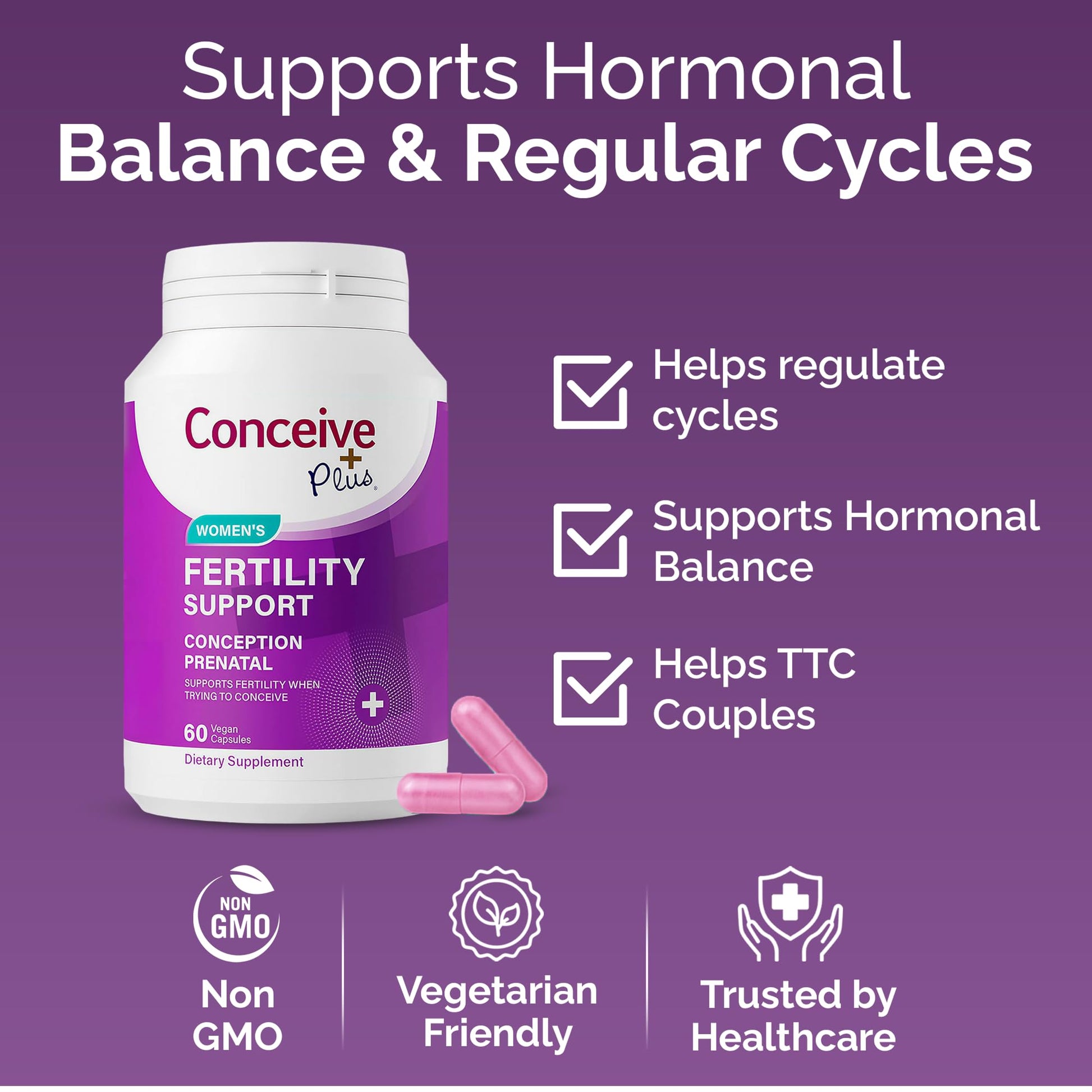 CONCEIVE PLUS Womens Fertility Support – Prenatal Multivitamin for Trying to Get Pregnant – Conception Blend, Hormonal Balance, Folate, Zinc, Thiamin, Riboflavin, Biotin – Non-GMO, Vegan – 30 Days CONCEIVE PLUS uk supplements