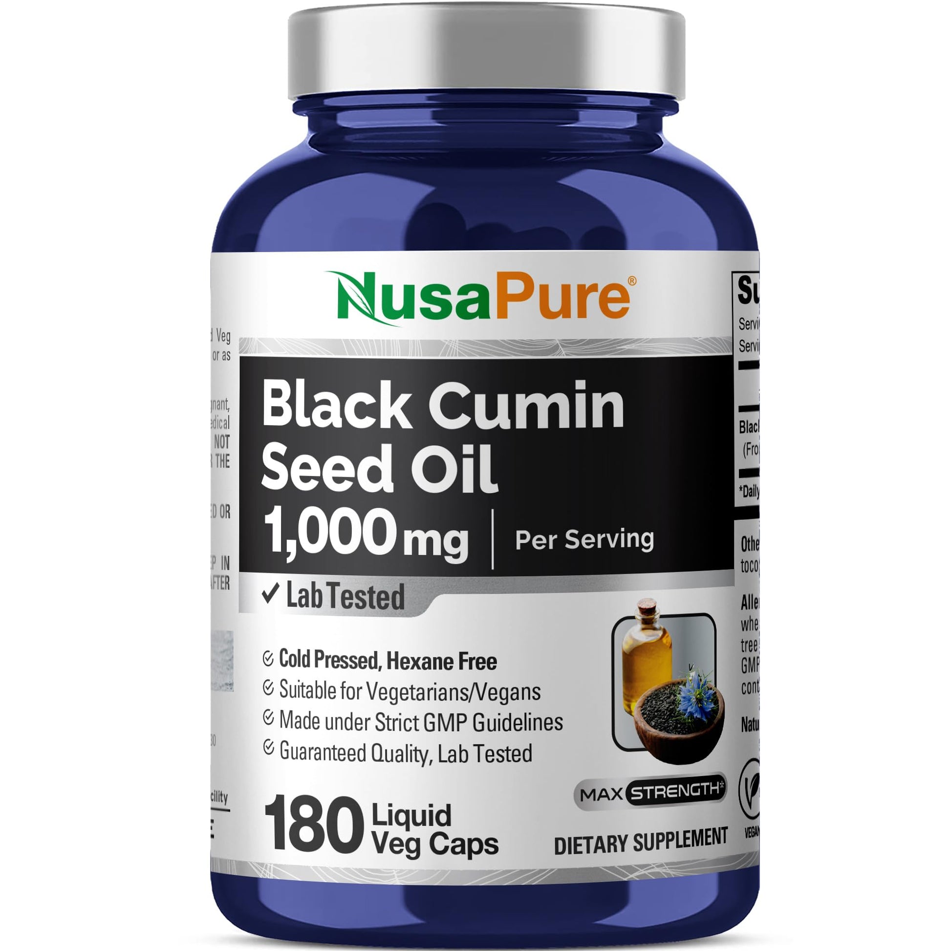 NusaPure Black Seed Oil 1,000 mg per Serving 180 Softgel Capsules (Non-GMO, Vegetarian & Vegan) Cold-Pressed Virgin Nigella Sativa. Hexane Free NusaPure uk supplements