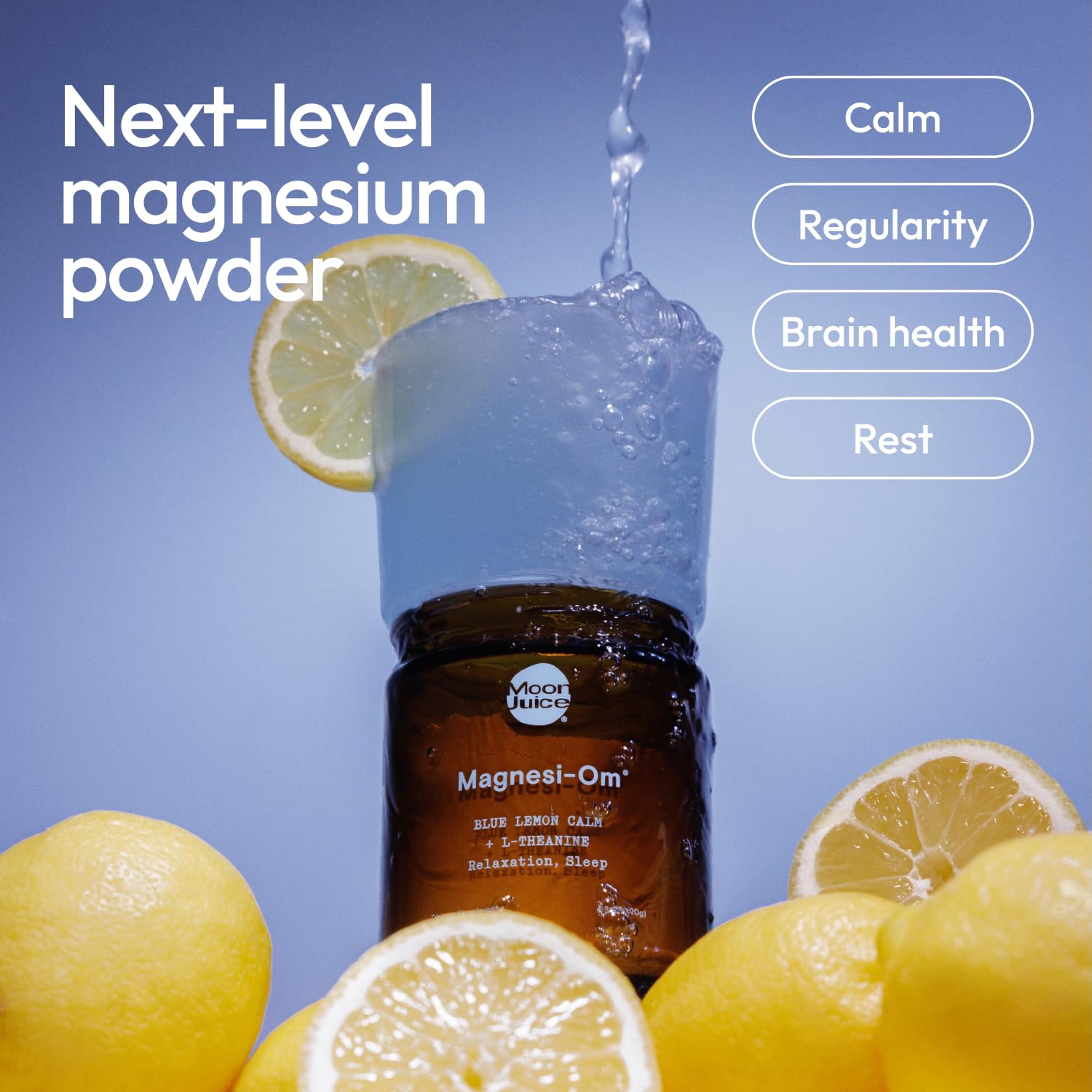 Moon Juice Magnesi-Om Magnesium Powder Supplement - Chelated Magnesium Complex + L-Theanine Blend for Rest, Relaxation & Regularity - Vegan, Non-GMO & No Sugar, Blue Lemon, 4.2 oz, 30 Servings Moon Juice uk supplements
