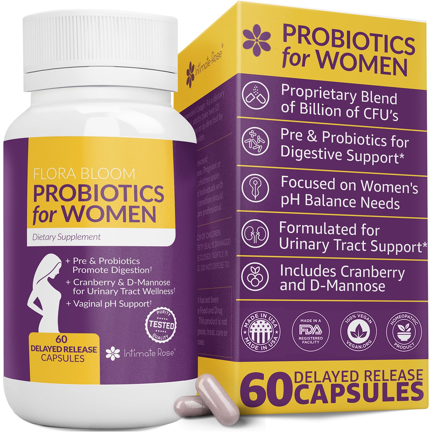 Complete Vaginal Probiotics for Women - w/Added Cranberry, D-mannose to Promote Intimate Rose uk supplements