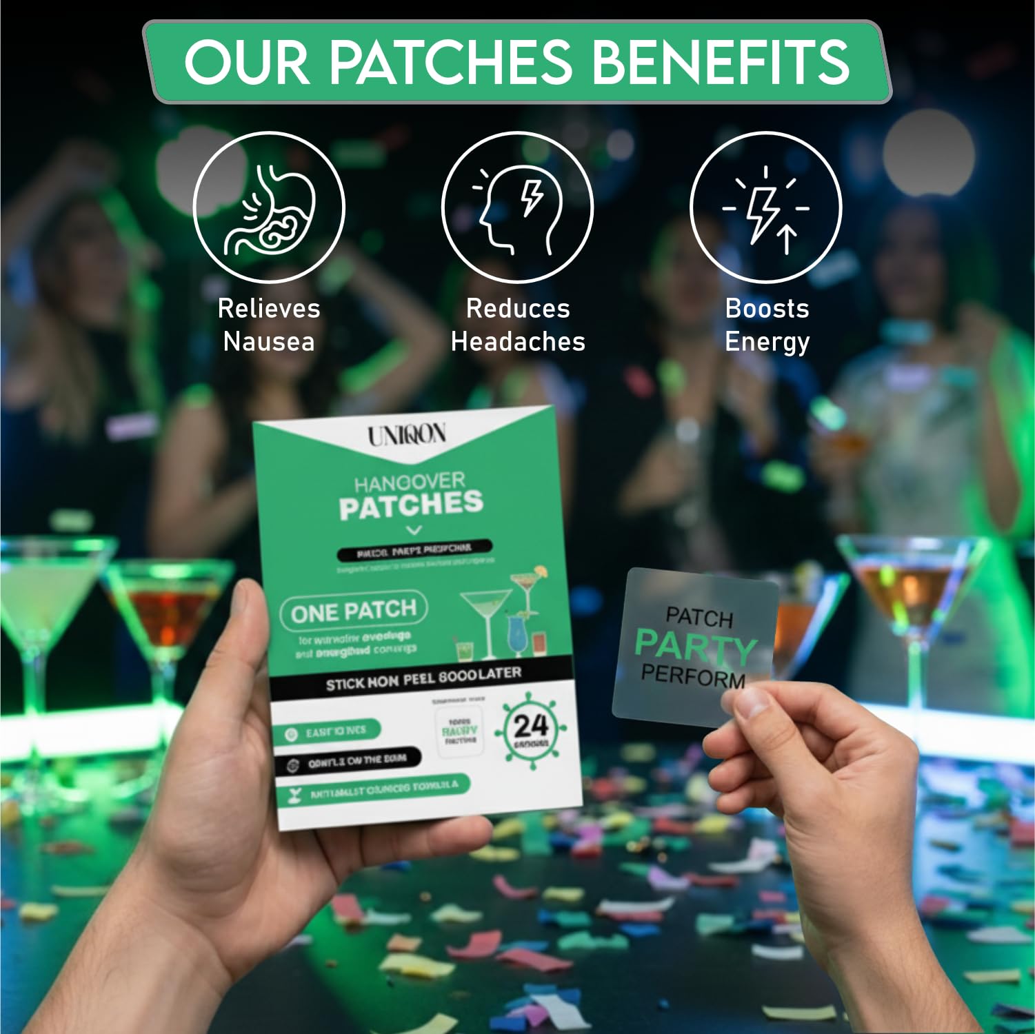 Recovery Patches 24 Pack, 100% Natural Ingredients Party Recovery Patch with Skin-Friendly & Waterproof Design, Strong Adhesive Party Patch for Secure Fit, Enhanced Morning Formula Uniqon uk supplements