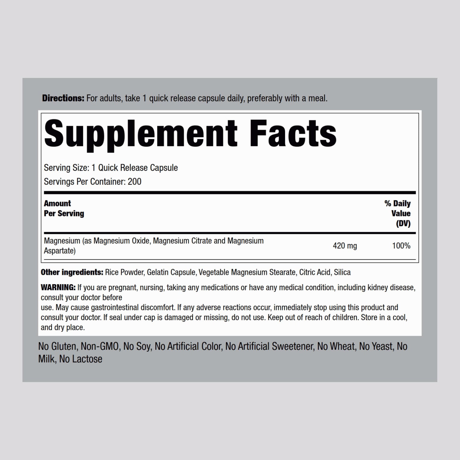 Piping Rock Triple Magnesium Complex | 420 mg | 200 Capsules | Magnesium Oxide, Citrate, and Aspartate Supplement | Non-GMO, Gluten Free Piping Rock uk supplements