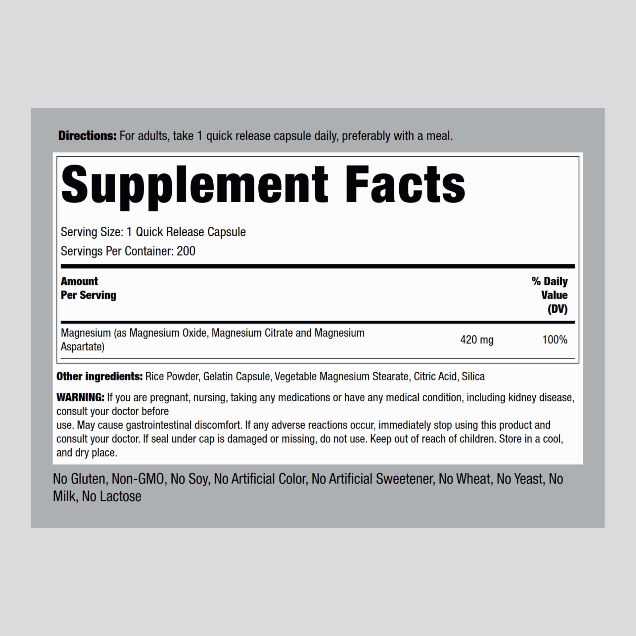 Piping Rock Triple Magnesium Complex | 420 mg | 200 Capsules | Magnesium Oxide, Citrate, and Aspartate Supplement | Non-GMO, Gluten Free Piping Rock uk supplements