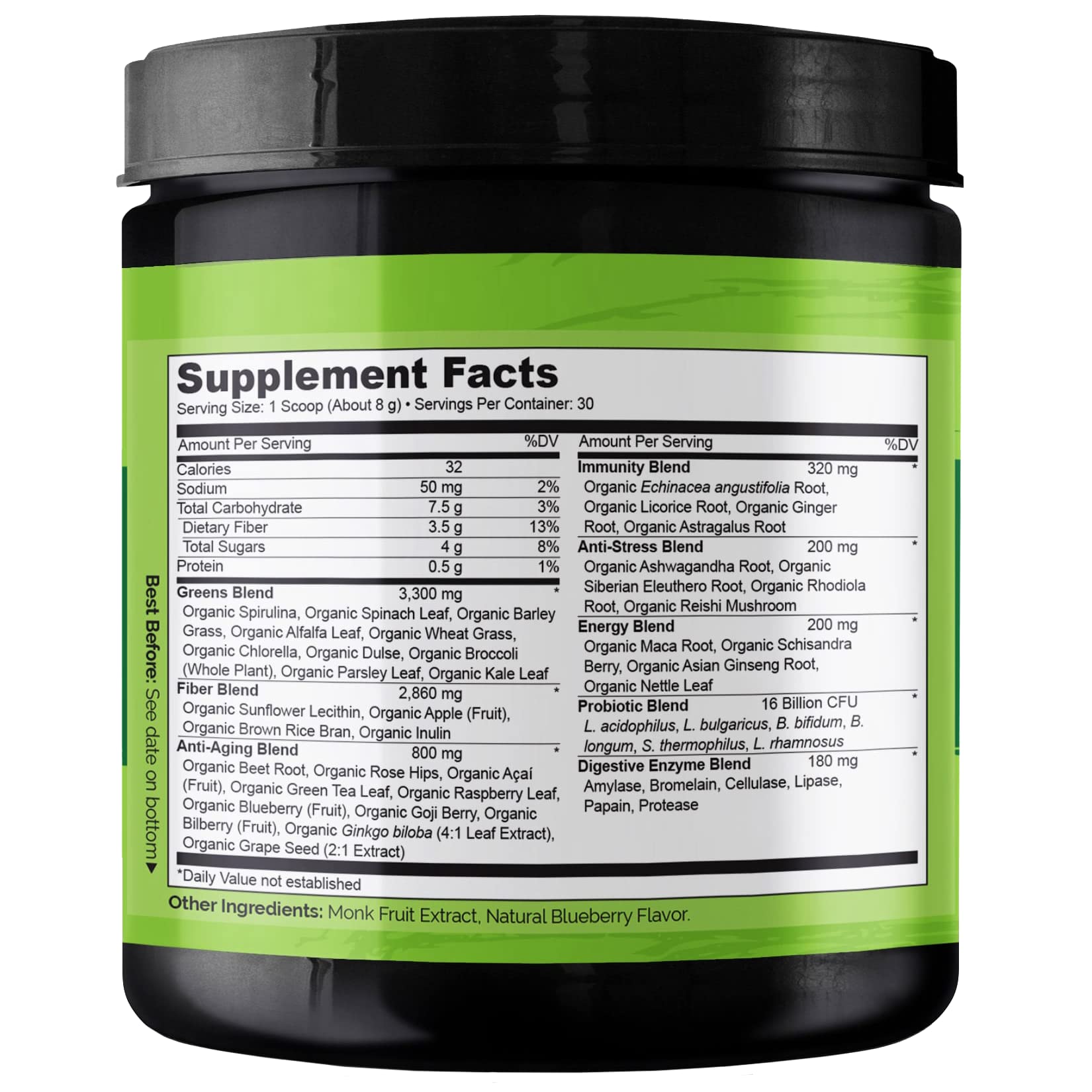 NATURELO Raw Greens Superfood Powder - Wild Berry Flavor - Boost Ener NATURELO uk supplements