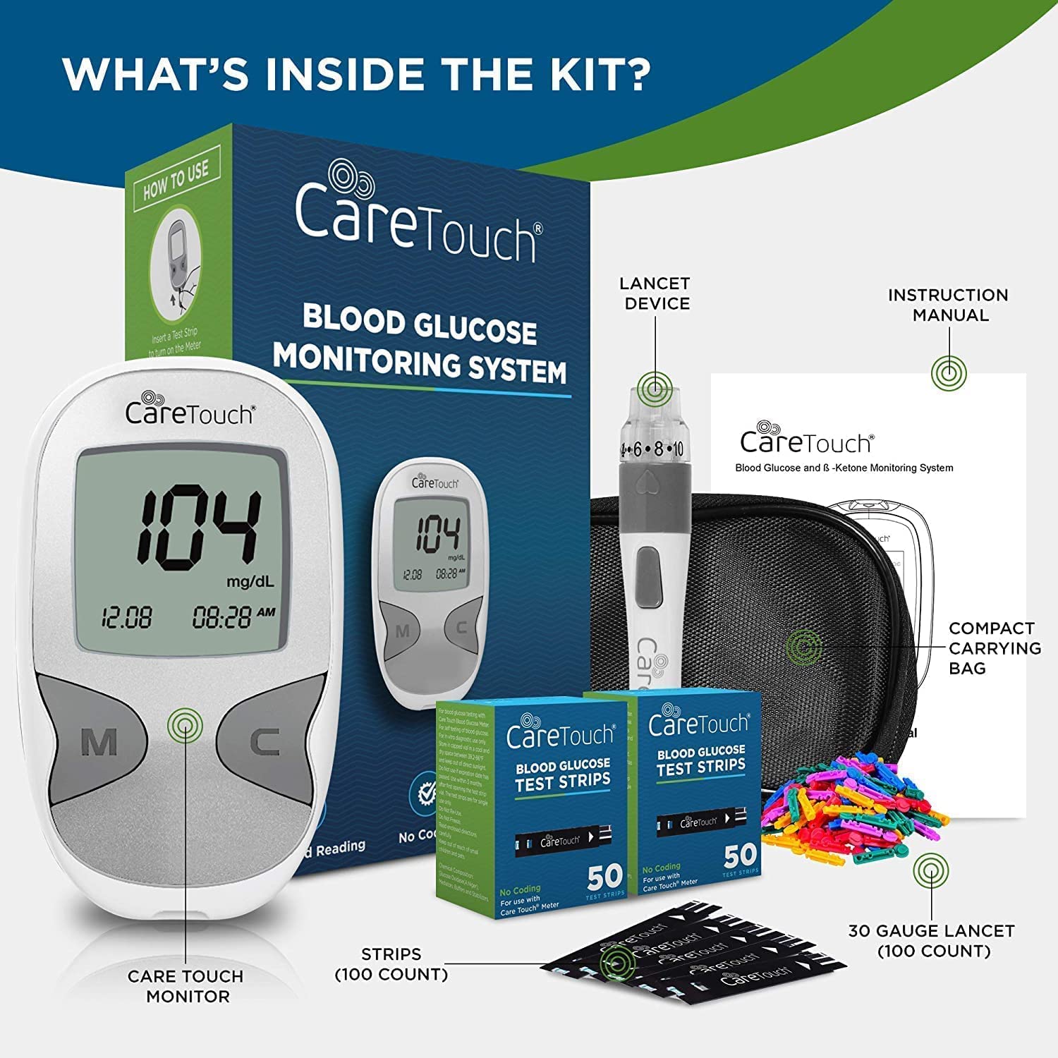 Care Touch Blood Glucose Meter Kit - Diabetes Testing Kit with Glucometer Care Touch uk supplements
