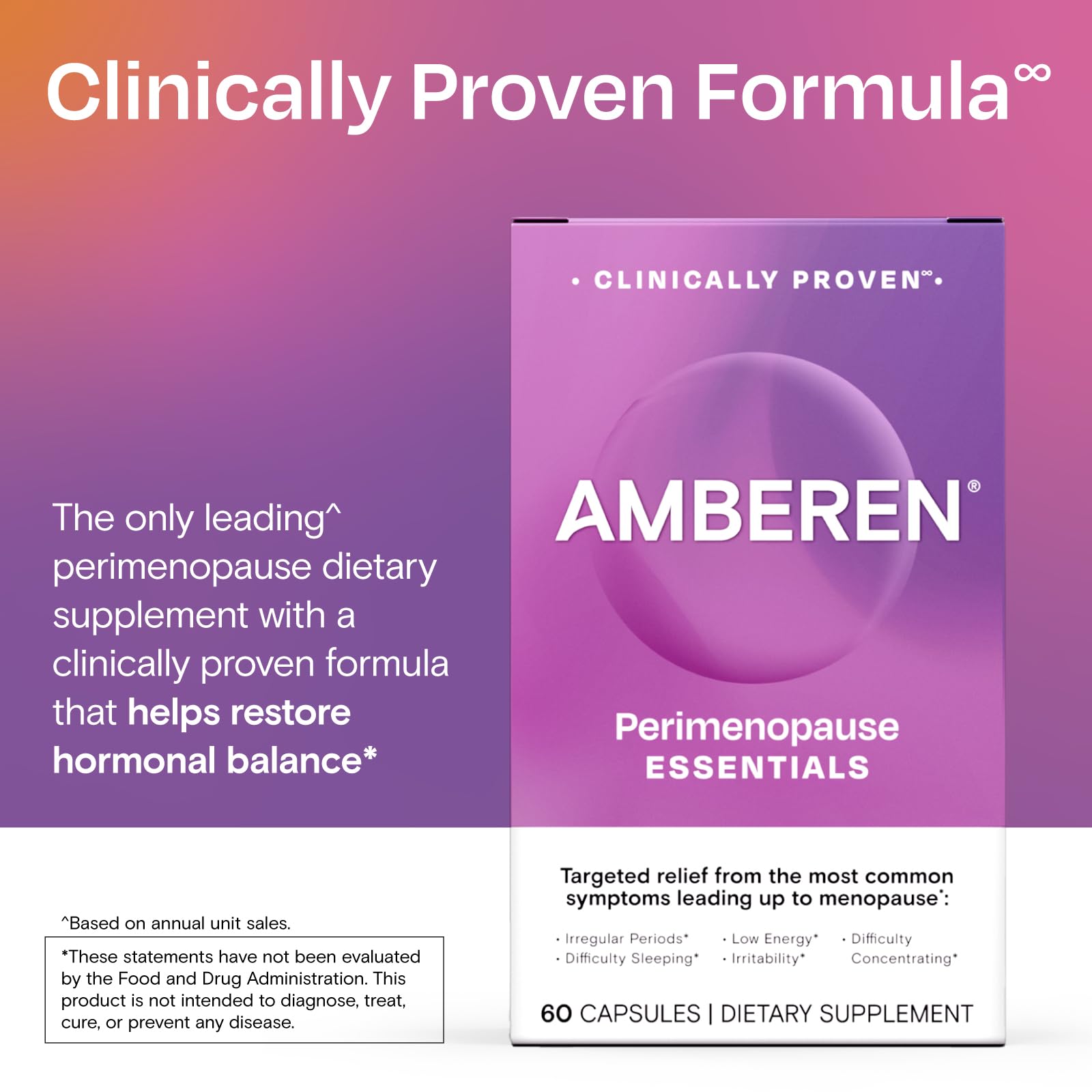 Amberen Perimenopause, Peri-Menopause Multi-Symptom Relief, Vitamin B, Vitamin E & Antioxidants Supplement, Clinically Shown to Help Support Hormone Balance, Hot Flashes & Night Sweats, 60 Count Amberen uk supplements