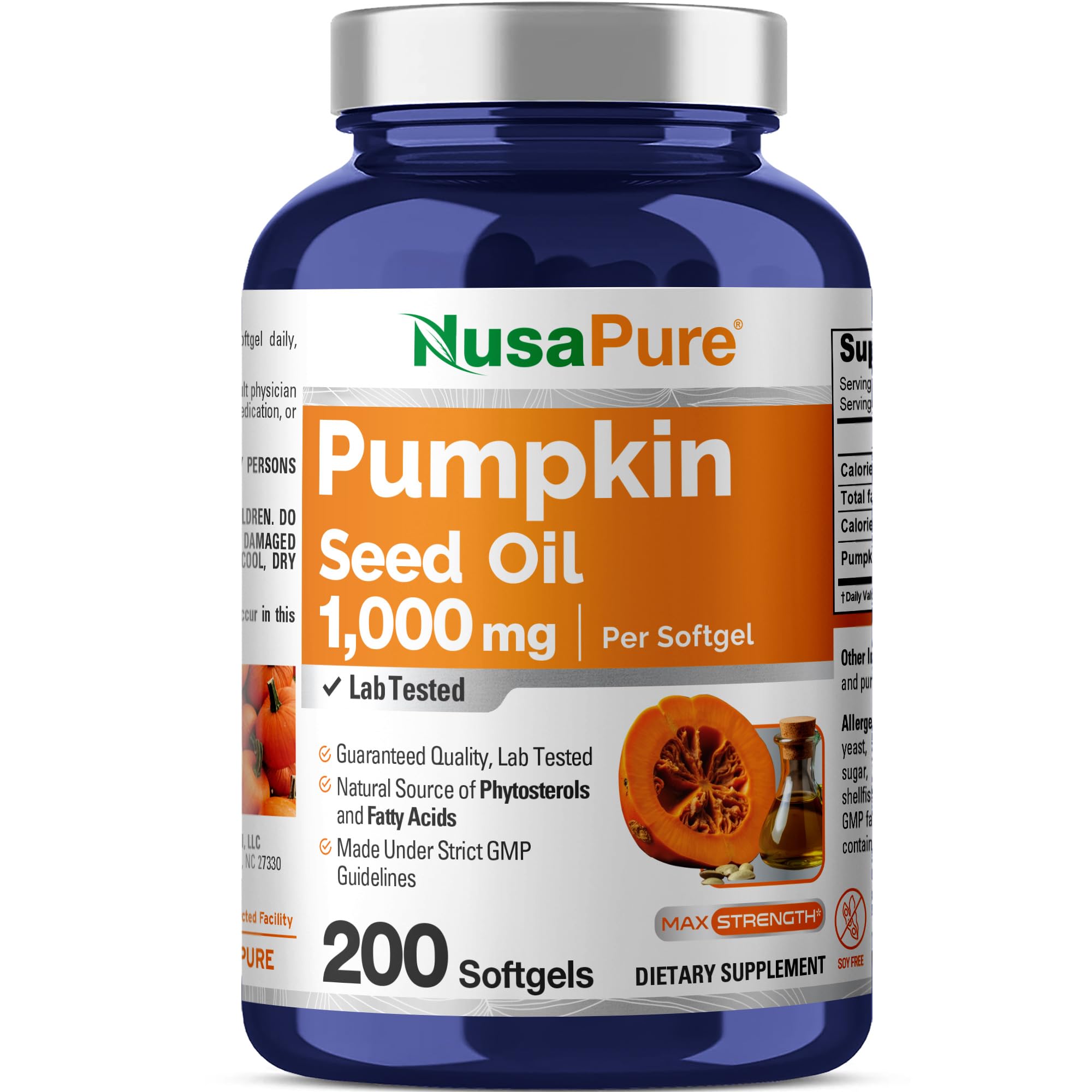 NusaPure Pumpkin Seed Oil 1000mg 200 Softgel Capsules (Non-GMO, Soyfree) Naturally Occurring Phytosterols NusaPure uk supplements