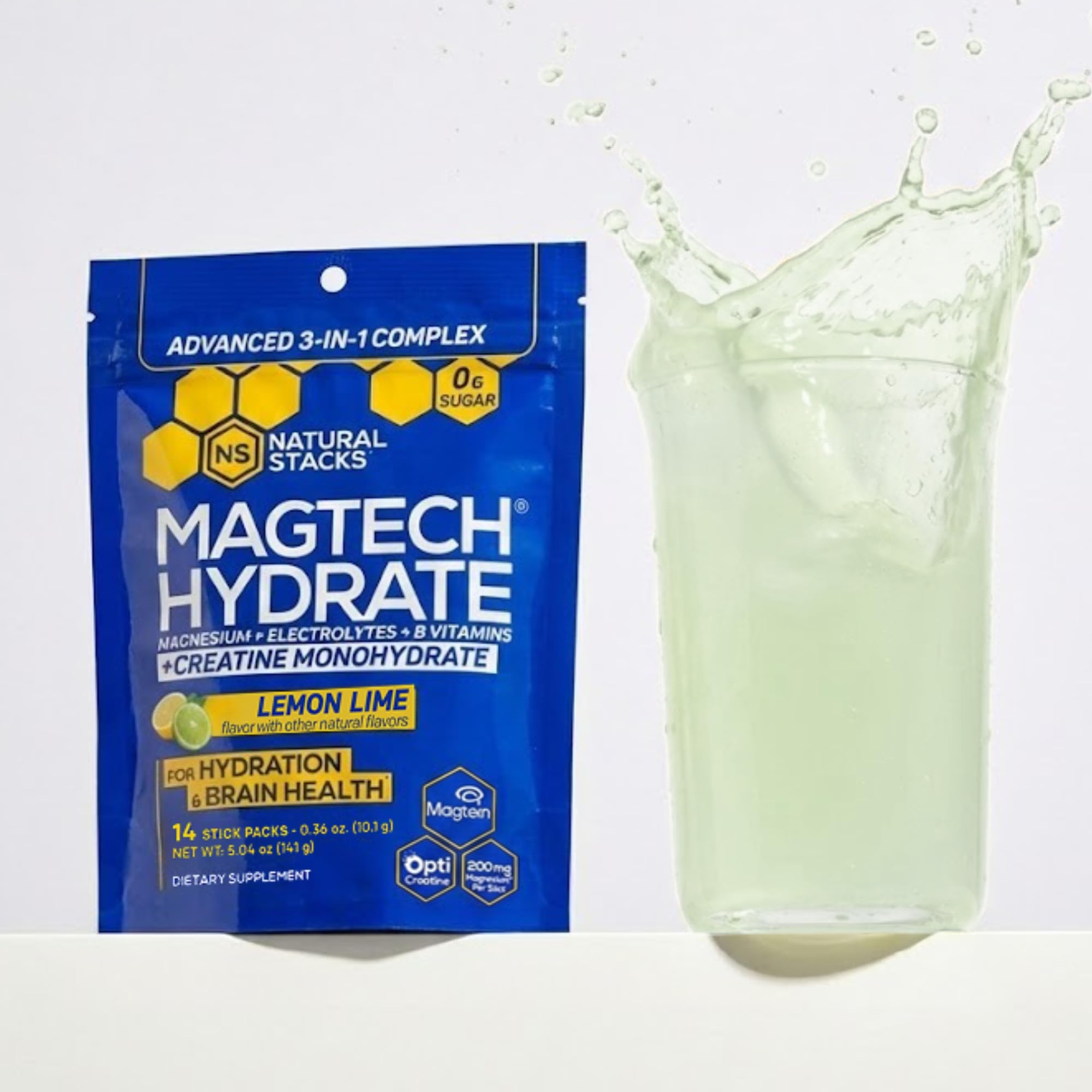 Magtech Magnesium Capsules + Hydration Creatine Powder Lemon Lime Bundle - 3 Forms of Magnesium - Featuring Magtein L-Threonate - Brain Health & Hydration Support* - 44 Total Servings NATURAL STACKS uk supplements