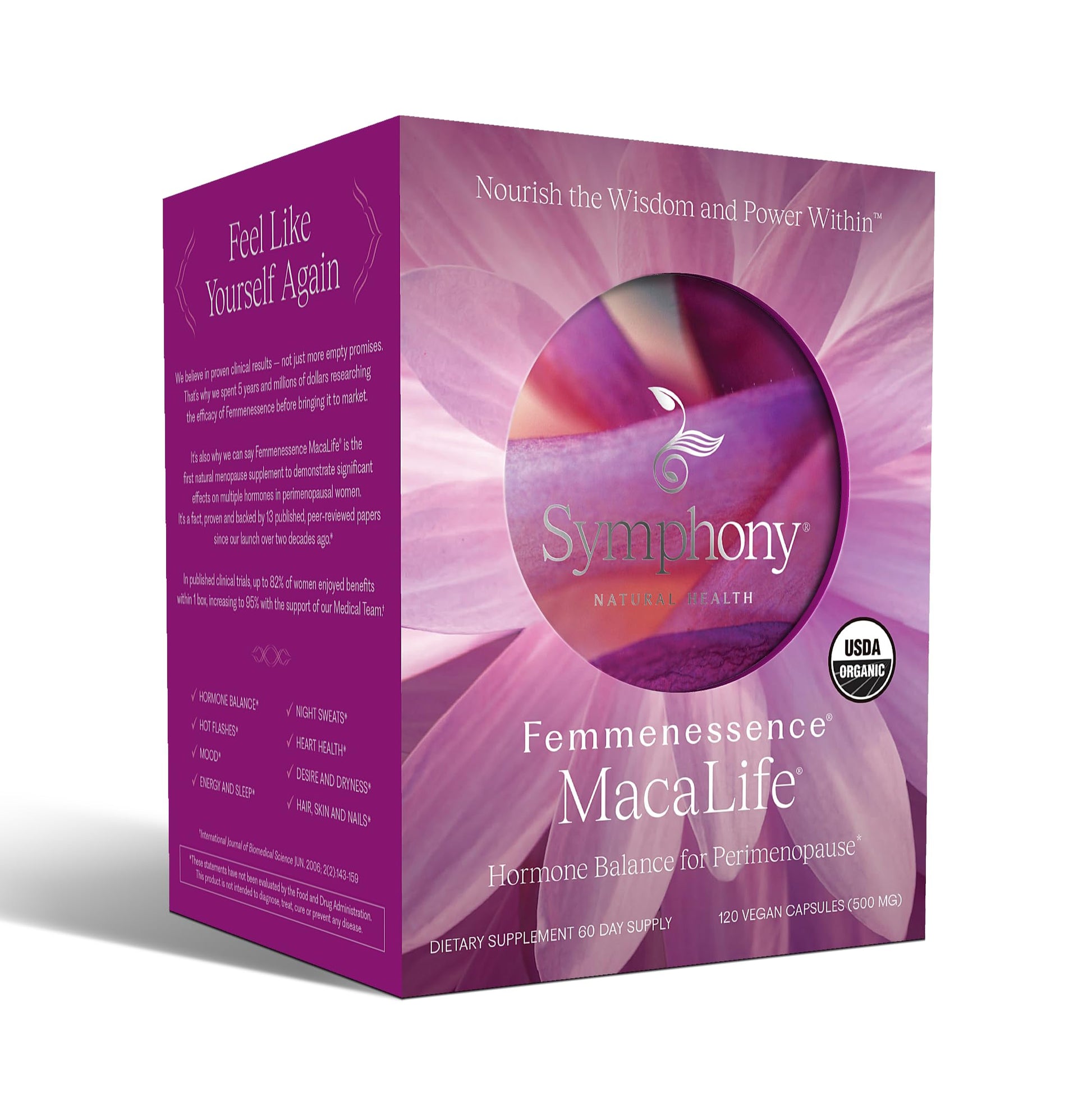 Femmenessence® MacaLife® – Clinically Proven Perimenopausal Organic Vegan Supplement for Natural Hormone Balance, Symptom Relief, Heart & Mood Support (120 Capsules, 60 Day Supply) Natural Health International uk supplements