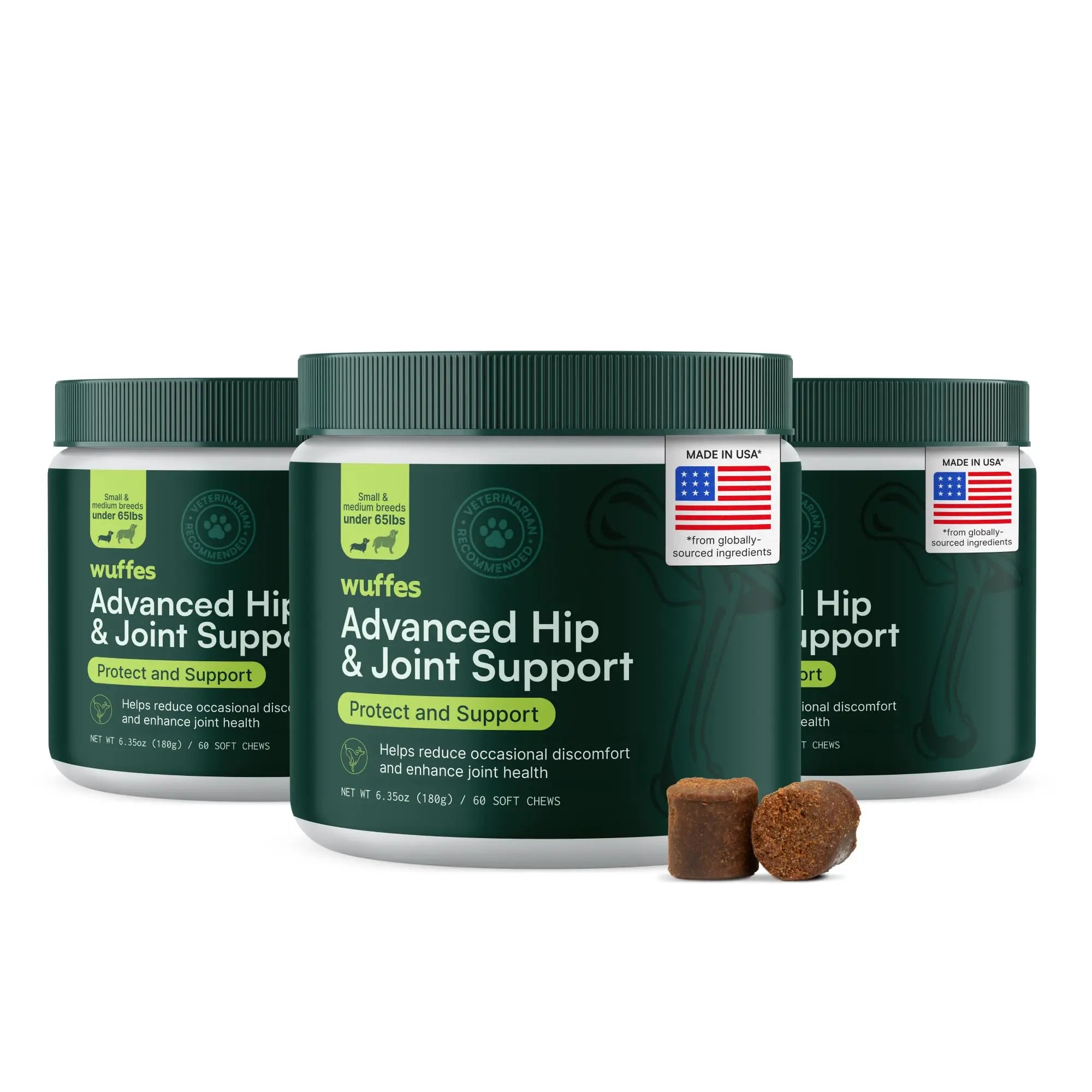 Wuffes Chewable Dog Hip & Joint Supplement - Glucosamine & Chondroitin Chews - Dog Joint Supplements & Vitamins - Extended Joint Care (Small&Medium Breeds (0-65 lbs), 180 Chews (Pack of 3)) Wuffes uk supplements
