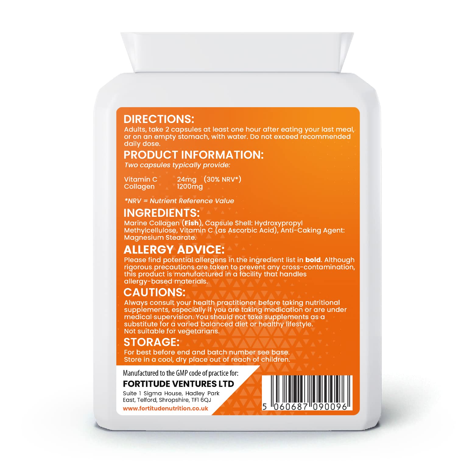 Marine Collagen Capsules | Hydrolyzed Marine Collagen with Vitamin C | High Strength Collagen Fortitude Nutrition uk supplements