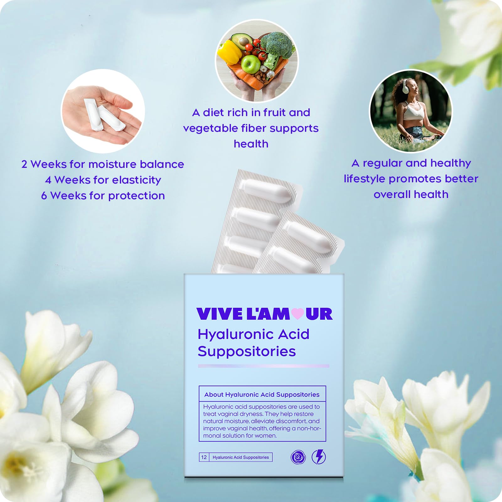 Vive L'Amour 15mg Hyaluronic Acid Vaginal Suppositories (2-Pack, 24 Count), Vaginal Moisturizer, Continuous Hydration, Relieves Vaginal Dryness, Restores Natural Softness & Elasticity, Vaginal Health Vive L'Amour uk supplements