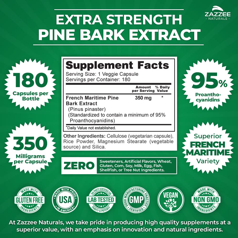 Zazzee Extra Strength French Maritime Pine Bark Extract, 350 mg Per Capsule Zazzee uk supplements